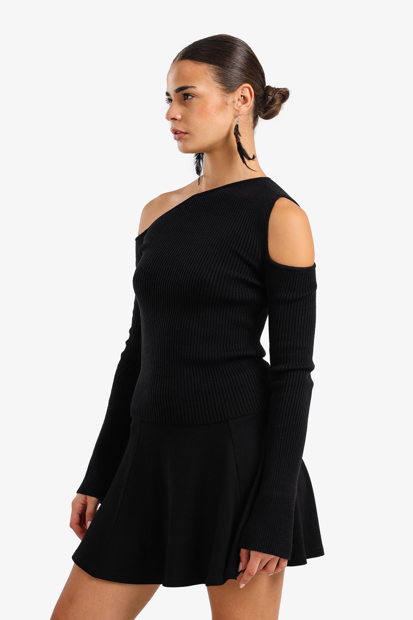Cut-Out Ribbed Pullover