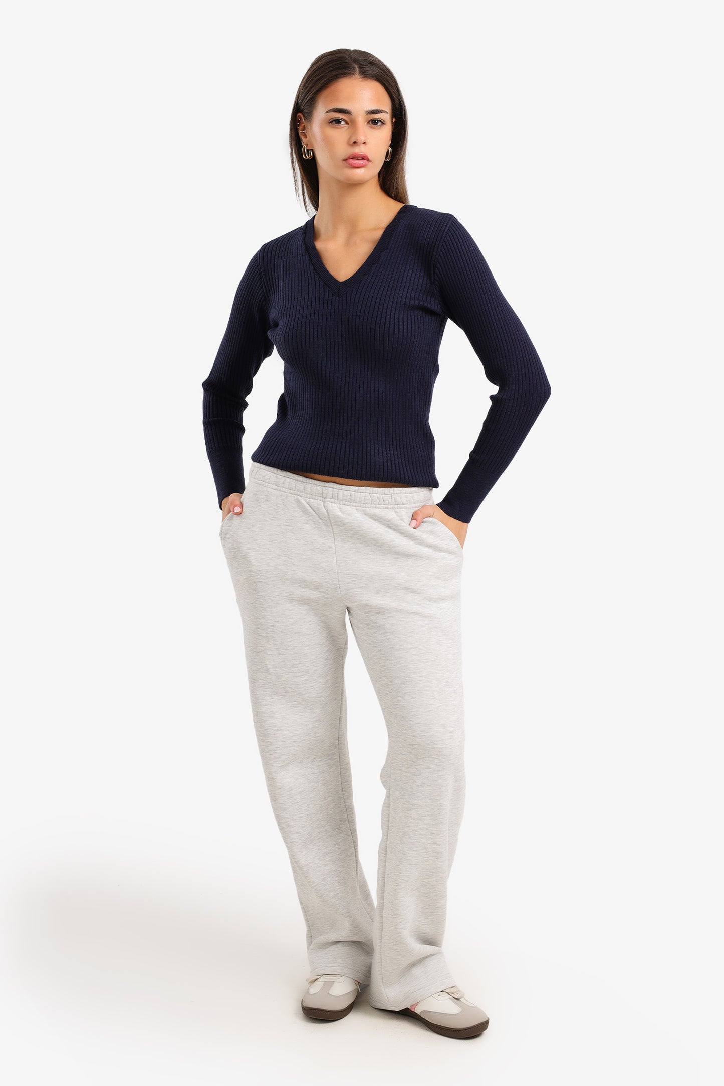 V-Neck Ribbed Pullover