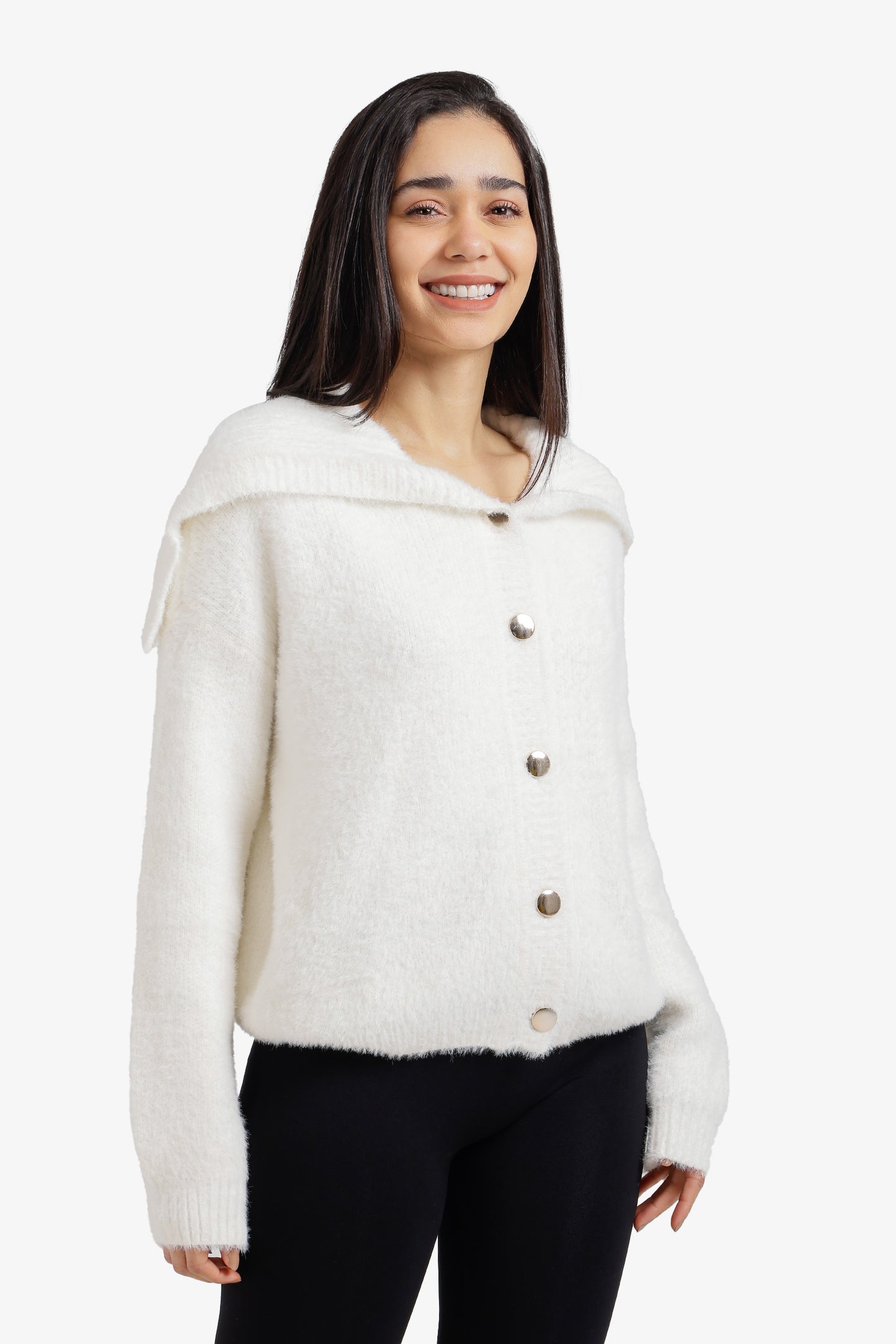 Fold-Over Collar Cardigan