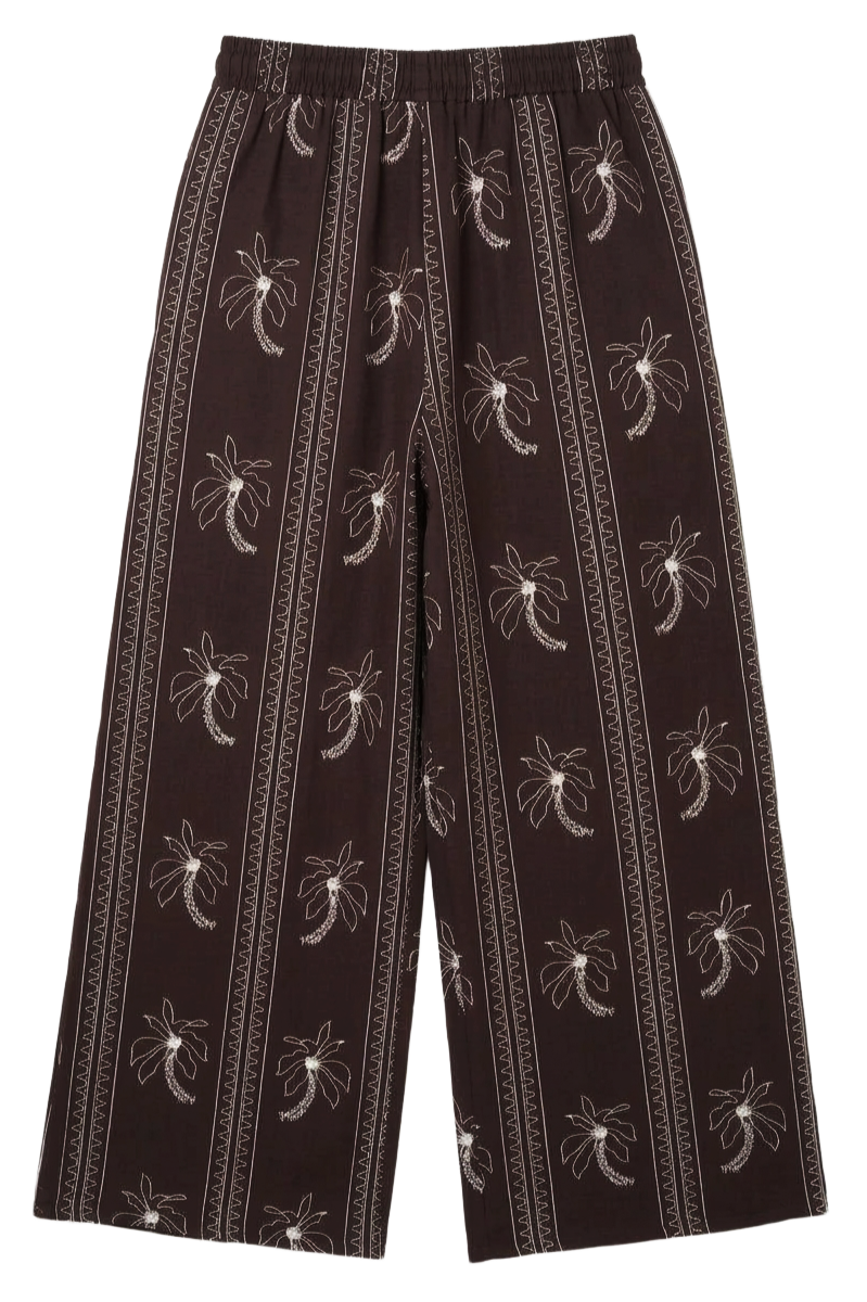 Palm Print Wide-Leg Pants