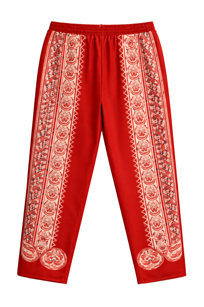 Floral Hem Straight Pants
