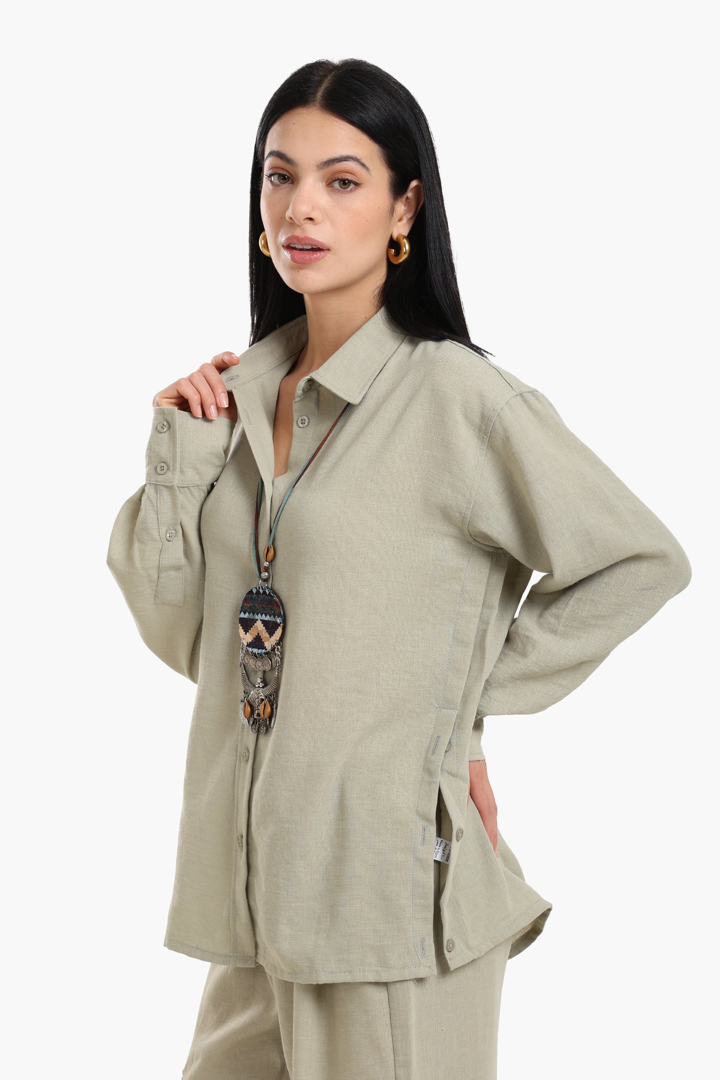 Lounge Shirt with Buttoned Slit