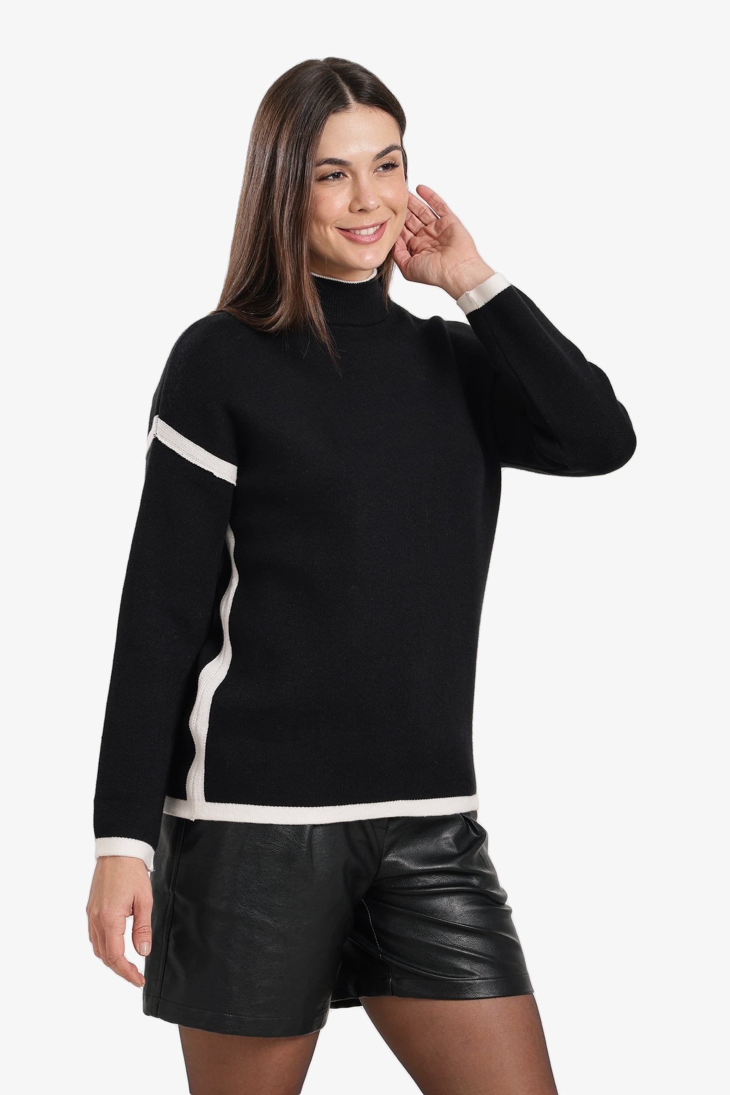Contrast-Trim Wool Pullover