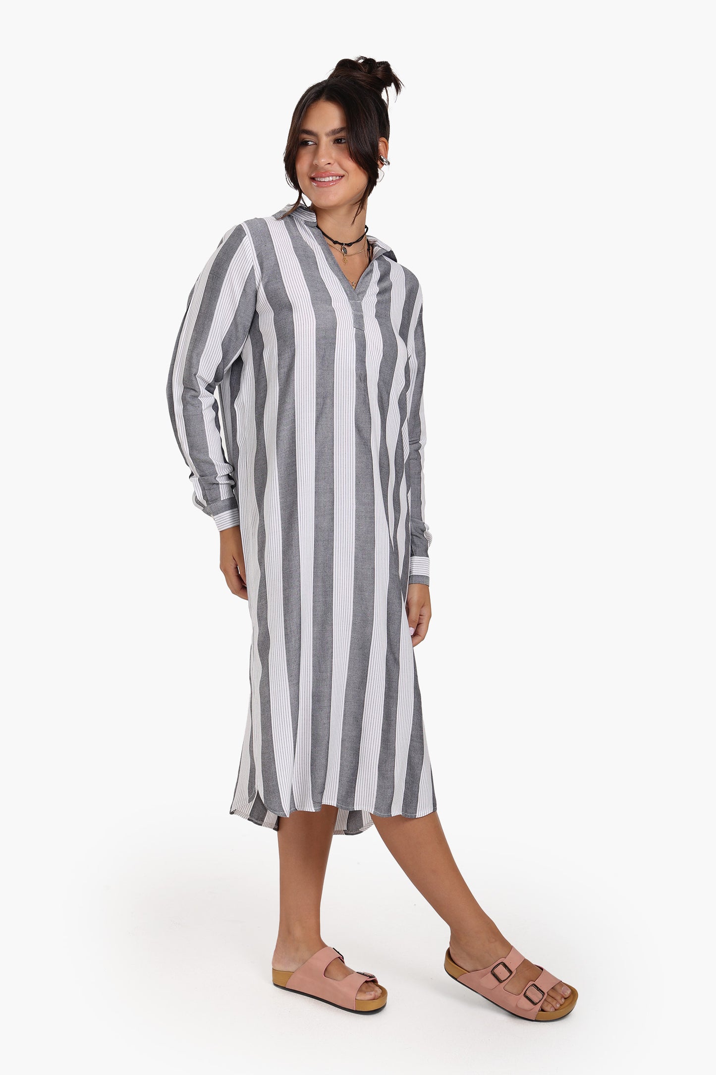 Striped Midi Collared Dress