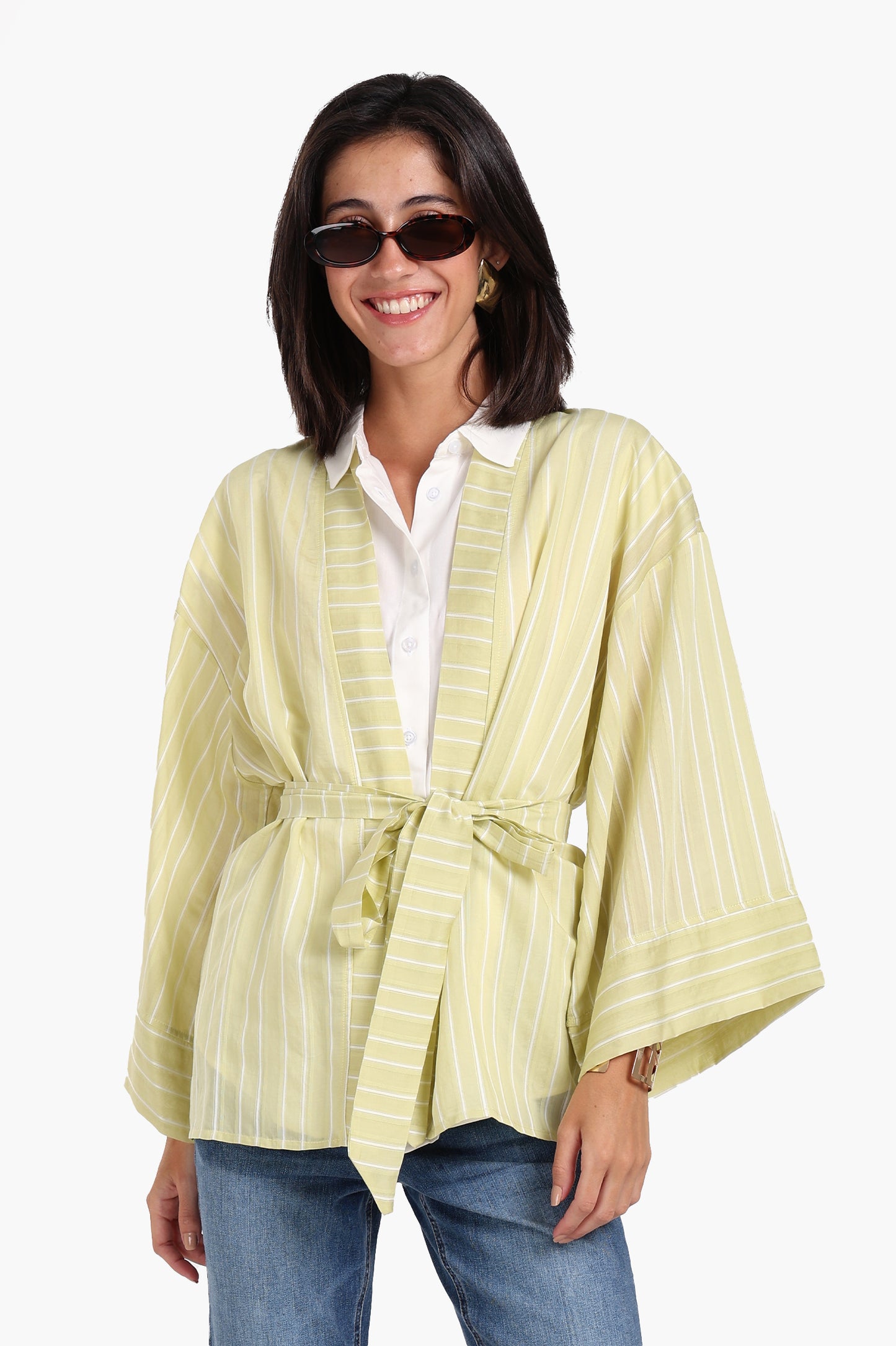 Open-Front Striped Kimono