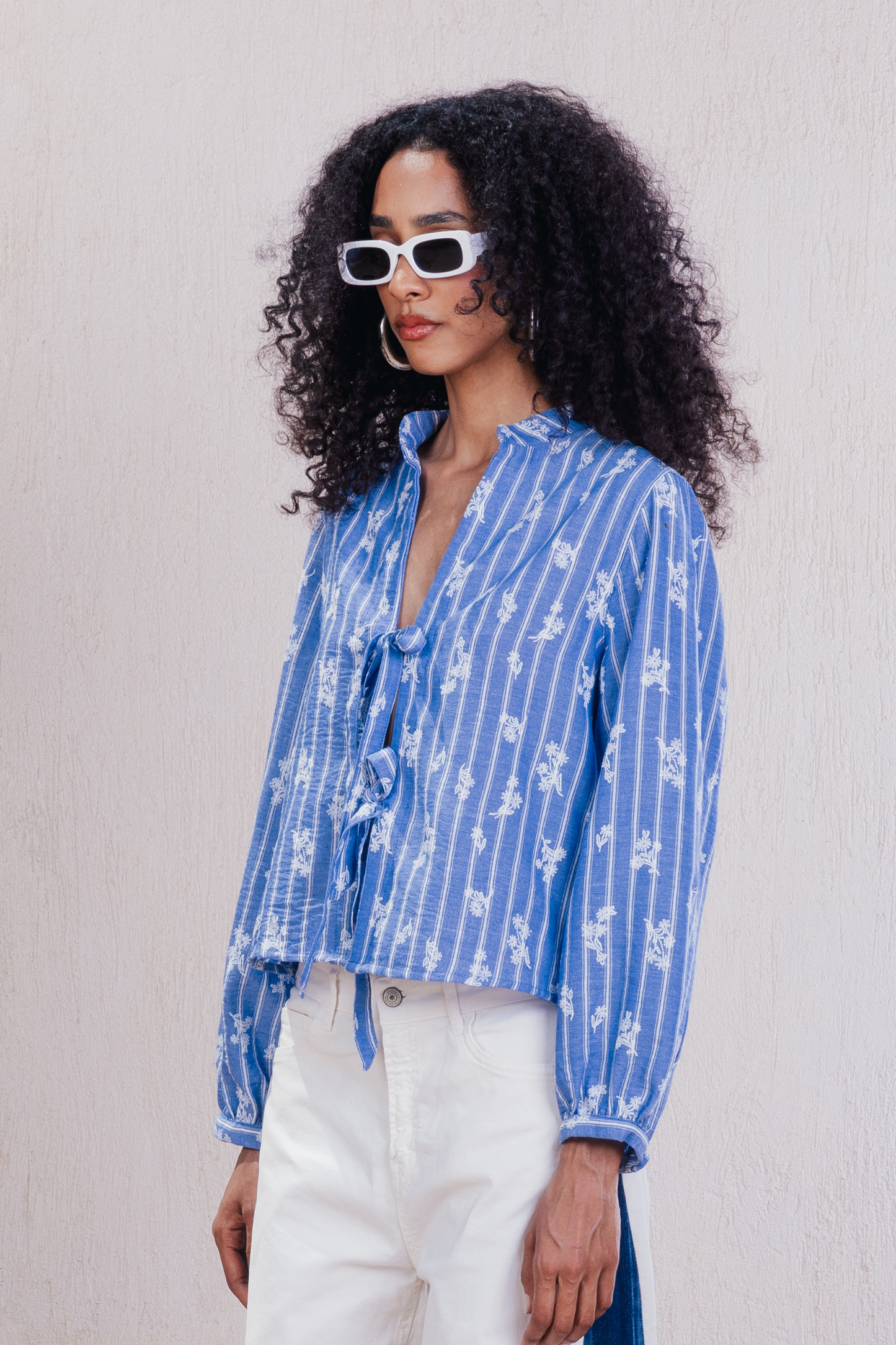Tie-Front Embroidered Blouse