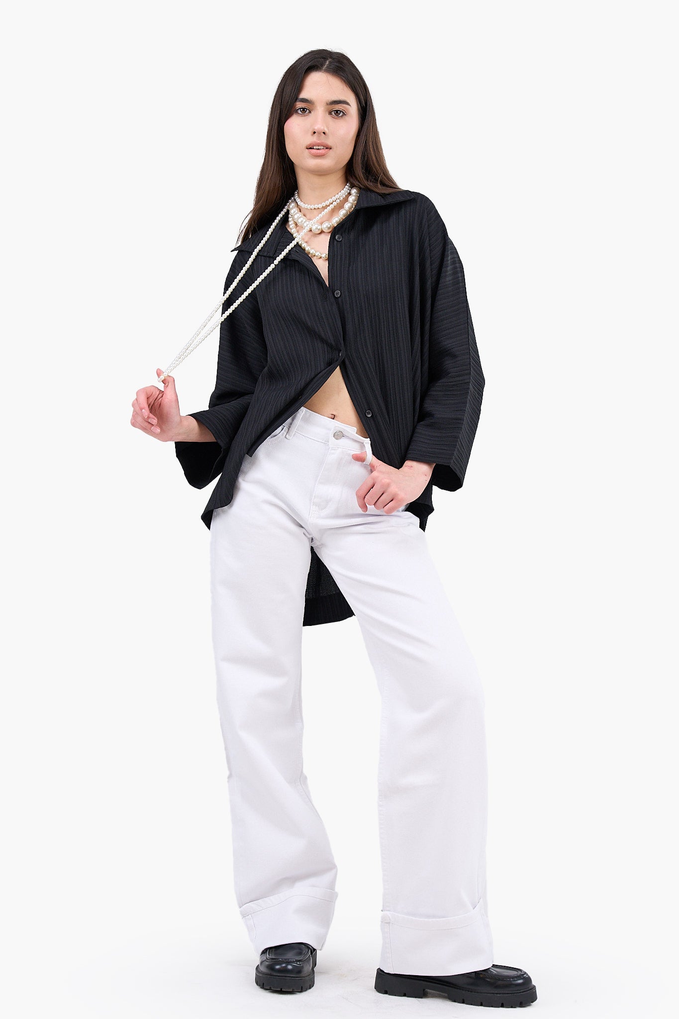 Folded Hem White Jeans