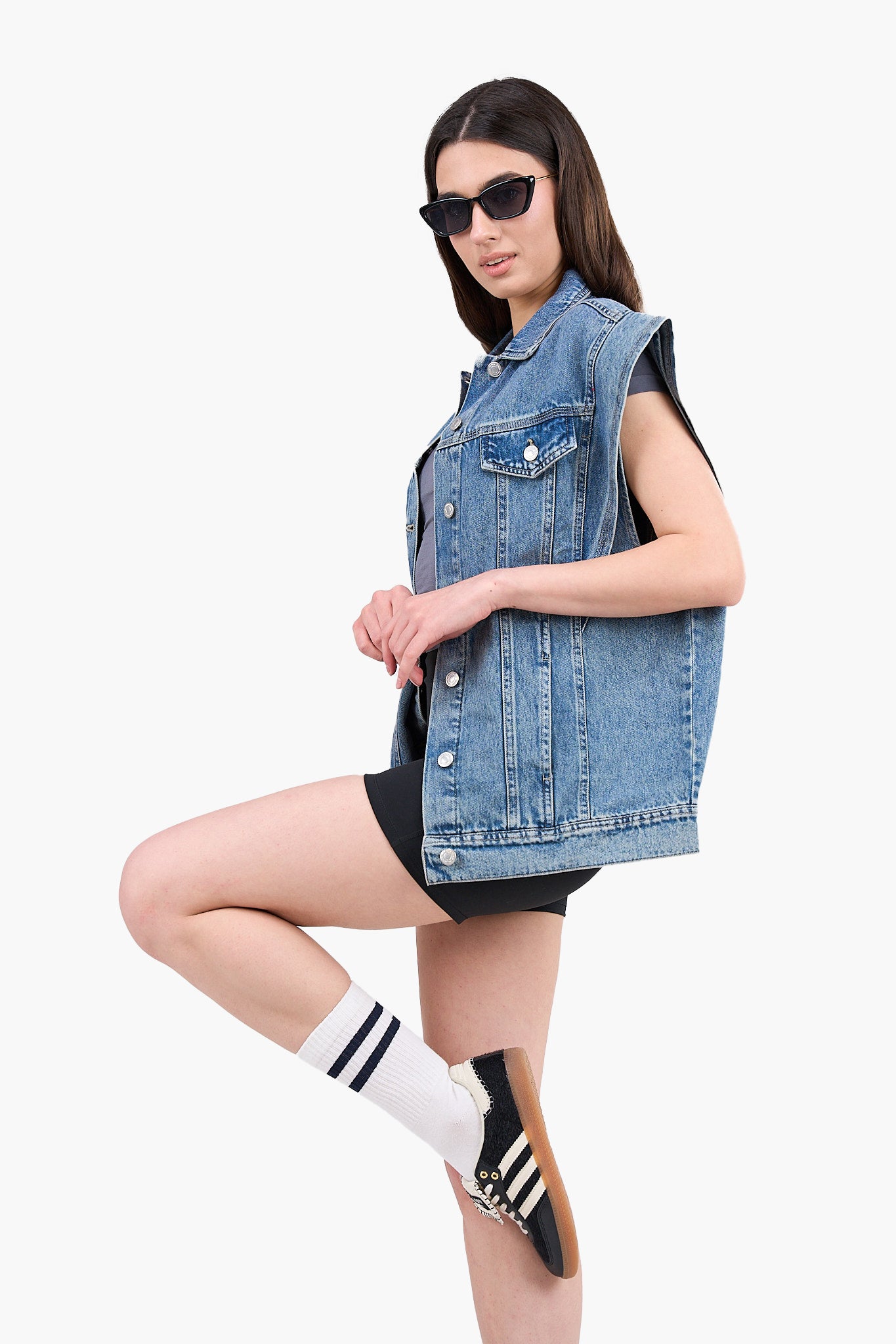 Batwing Cap Sleeve Denim Vest