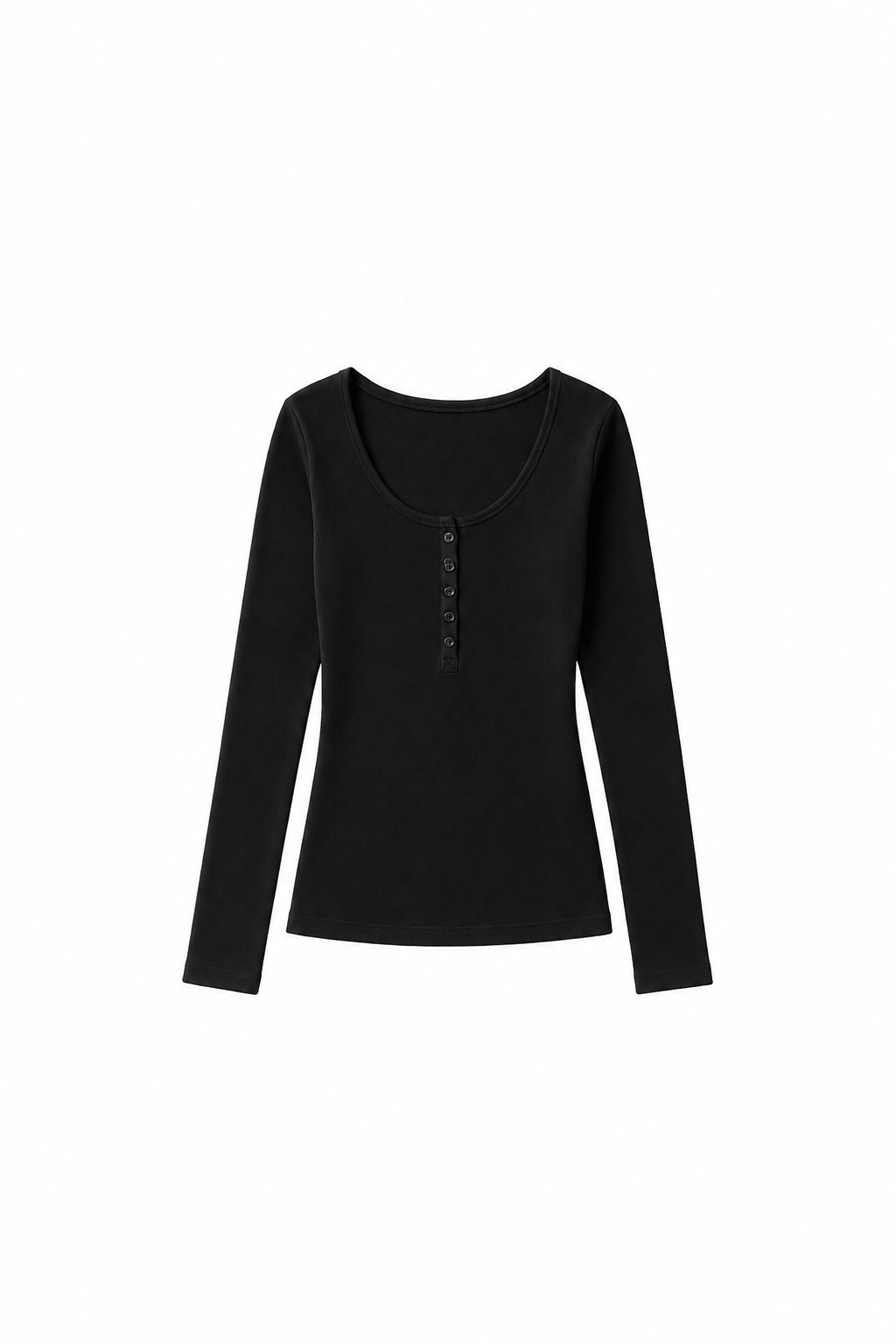 Fitted Cotton Blend Scoop Neck Buttoned Top