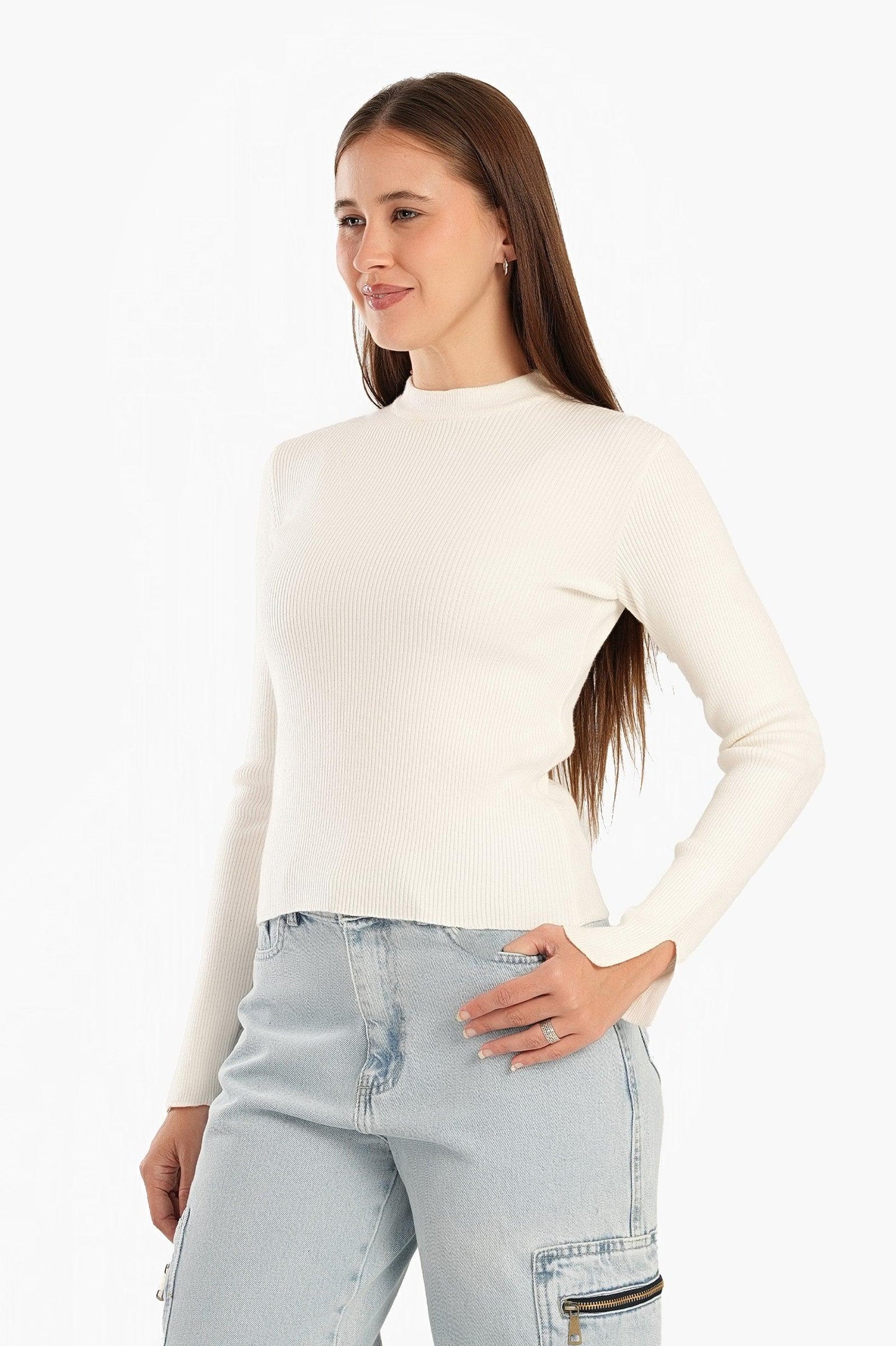 Mock Neck Ribbed Pullover