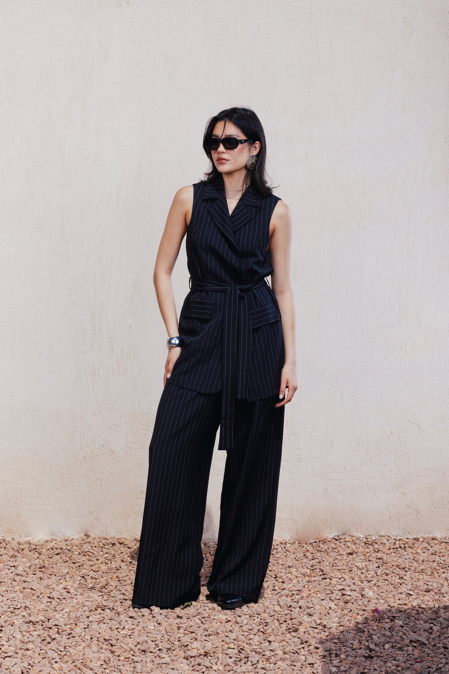 Pinstripe Tie-Back Vest