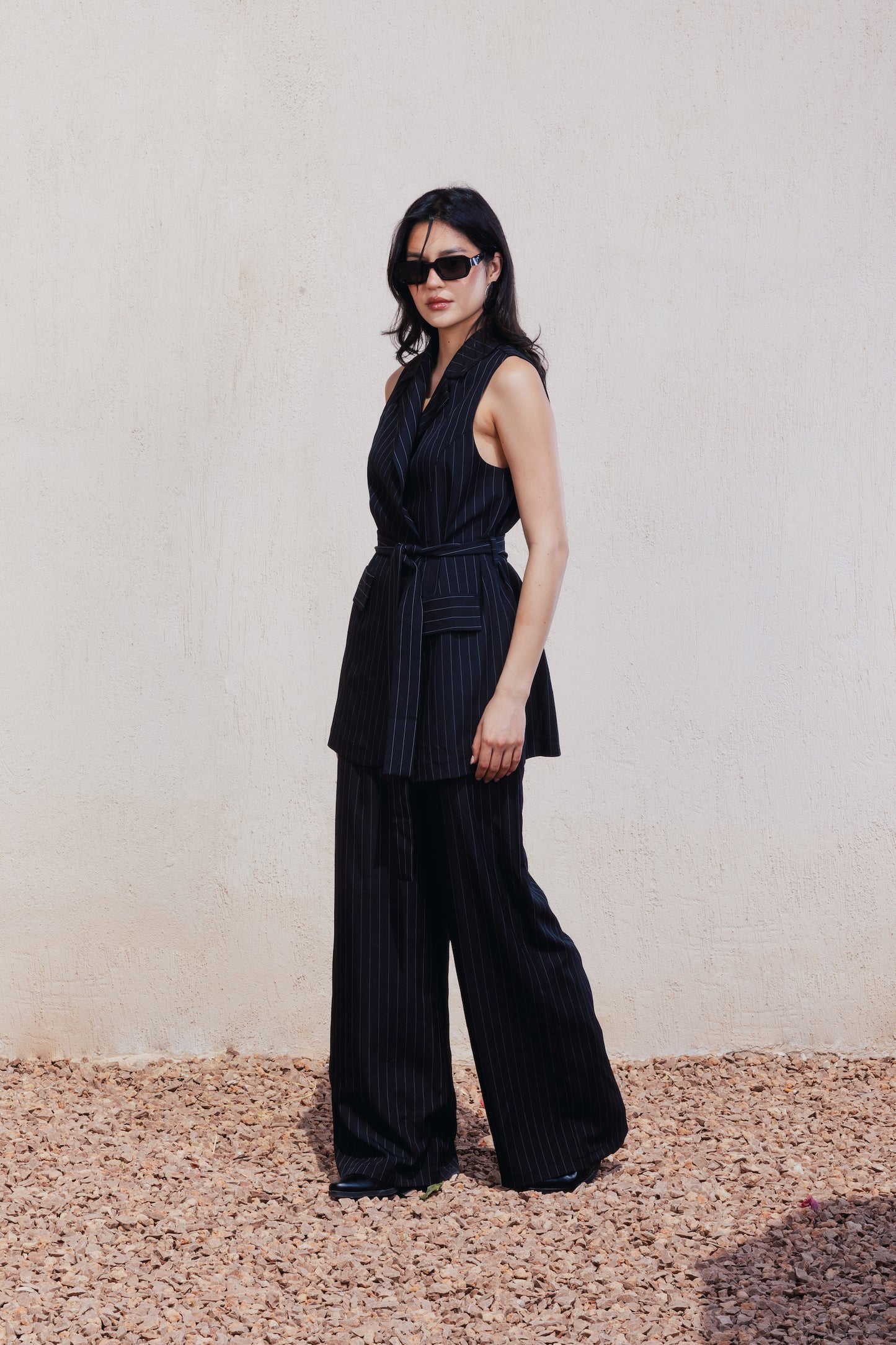 Pinstripe Tie-Back Vest