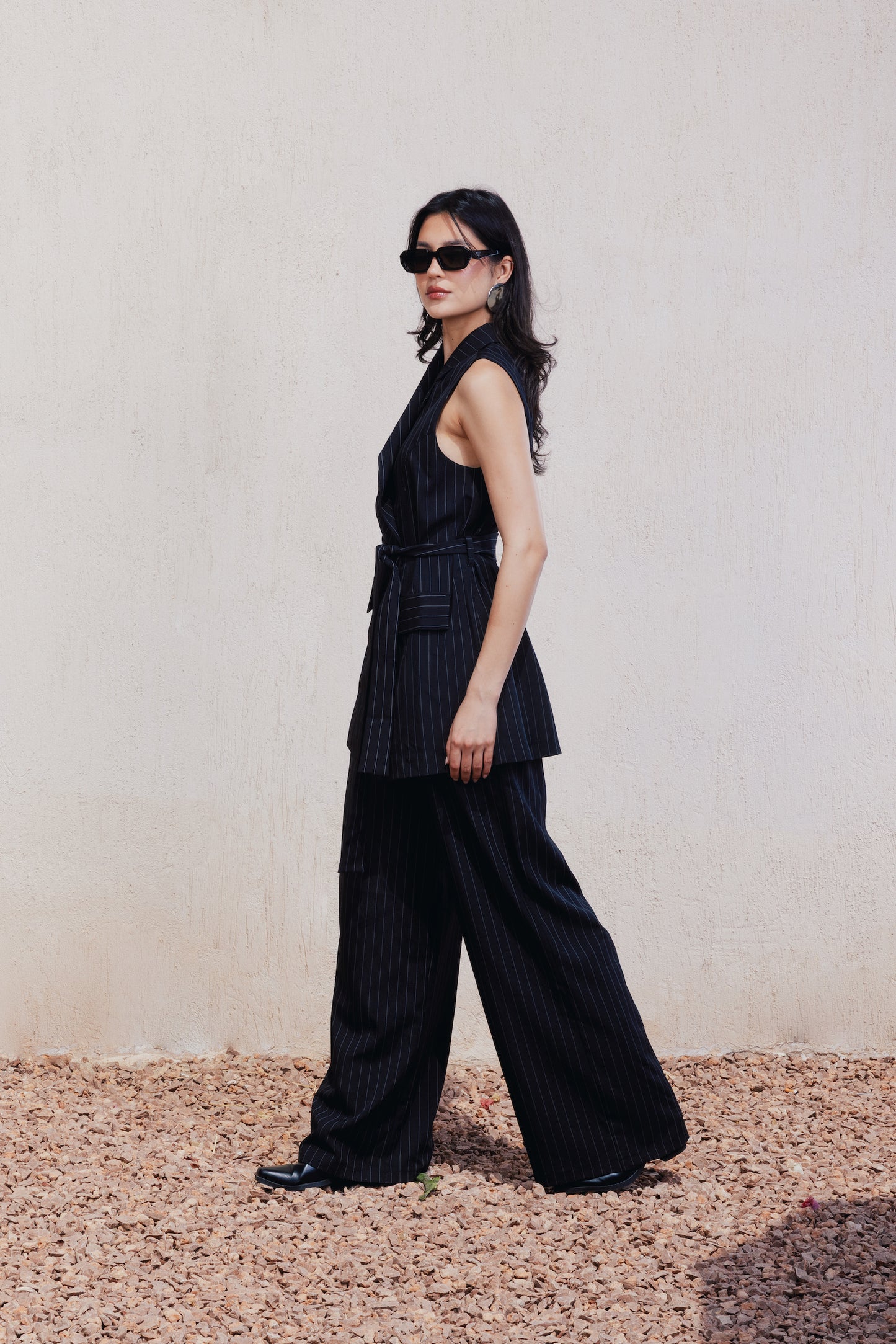 Pinstripe Wide-Leg Pants