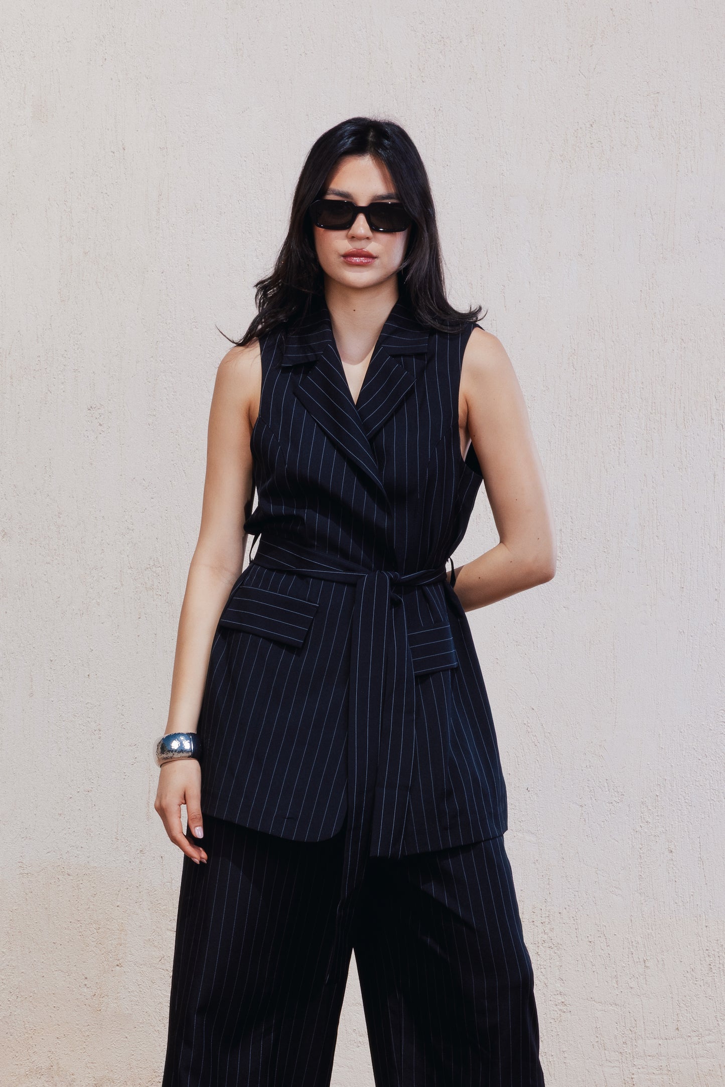 Pinstripe Tie-Back Vest