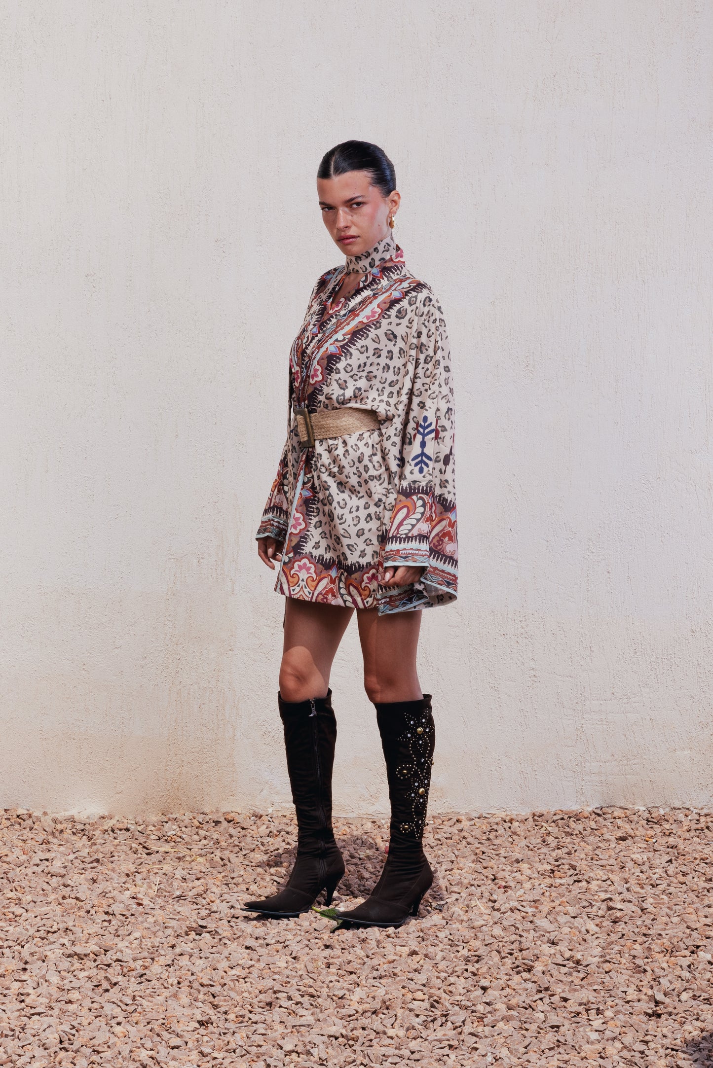 Mixed-Print Kimono