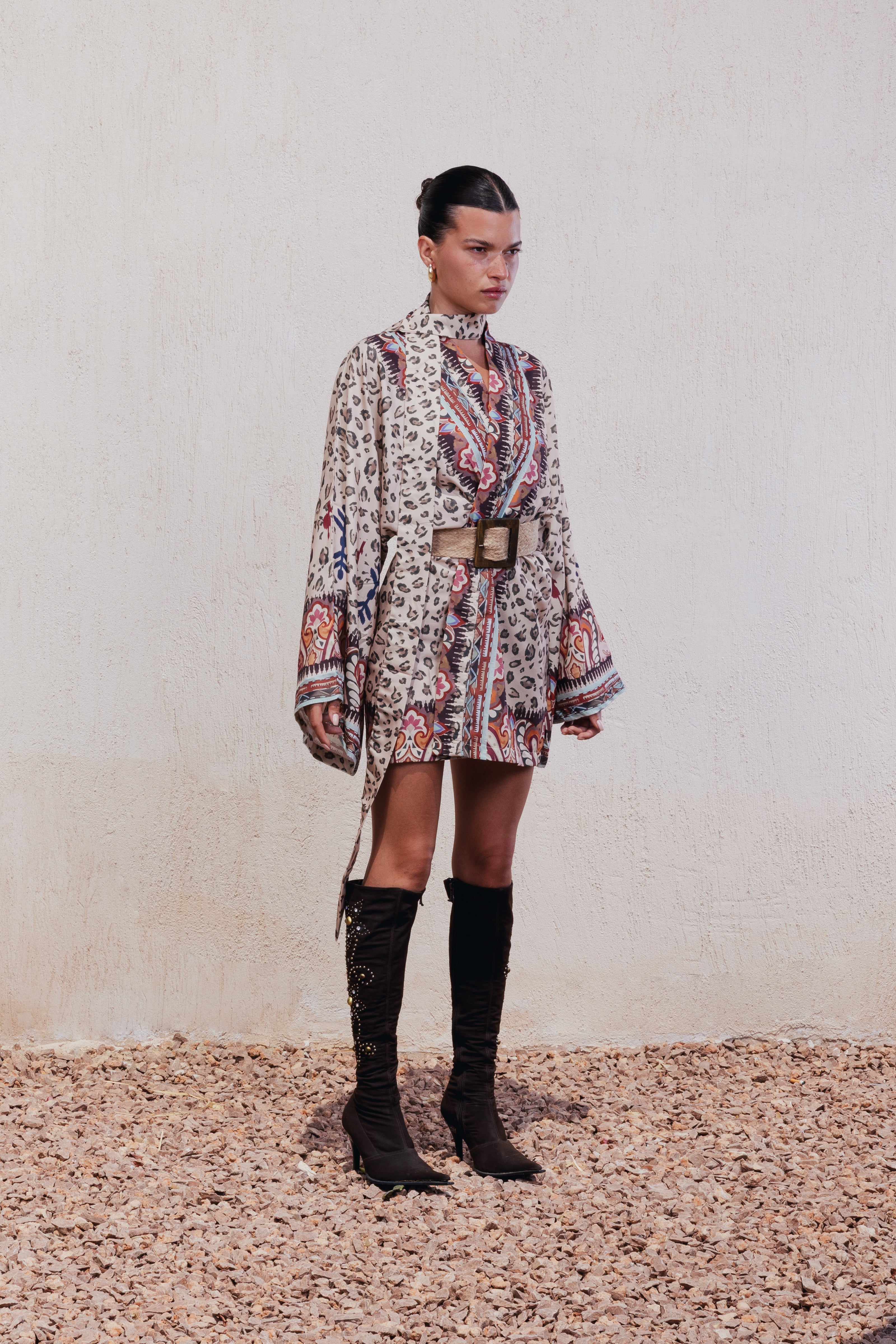 Mixed-Print Kimono