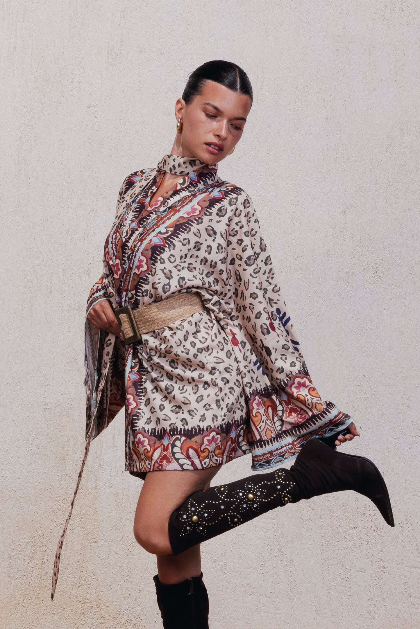 Mixed-Print Kimono