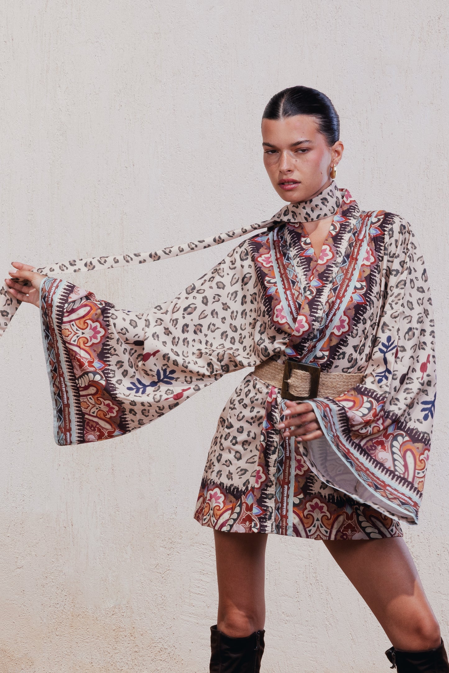 Mixed-Print Kimono