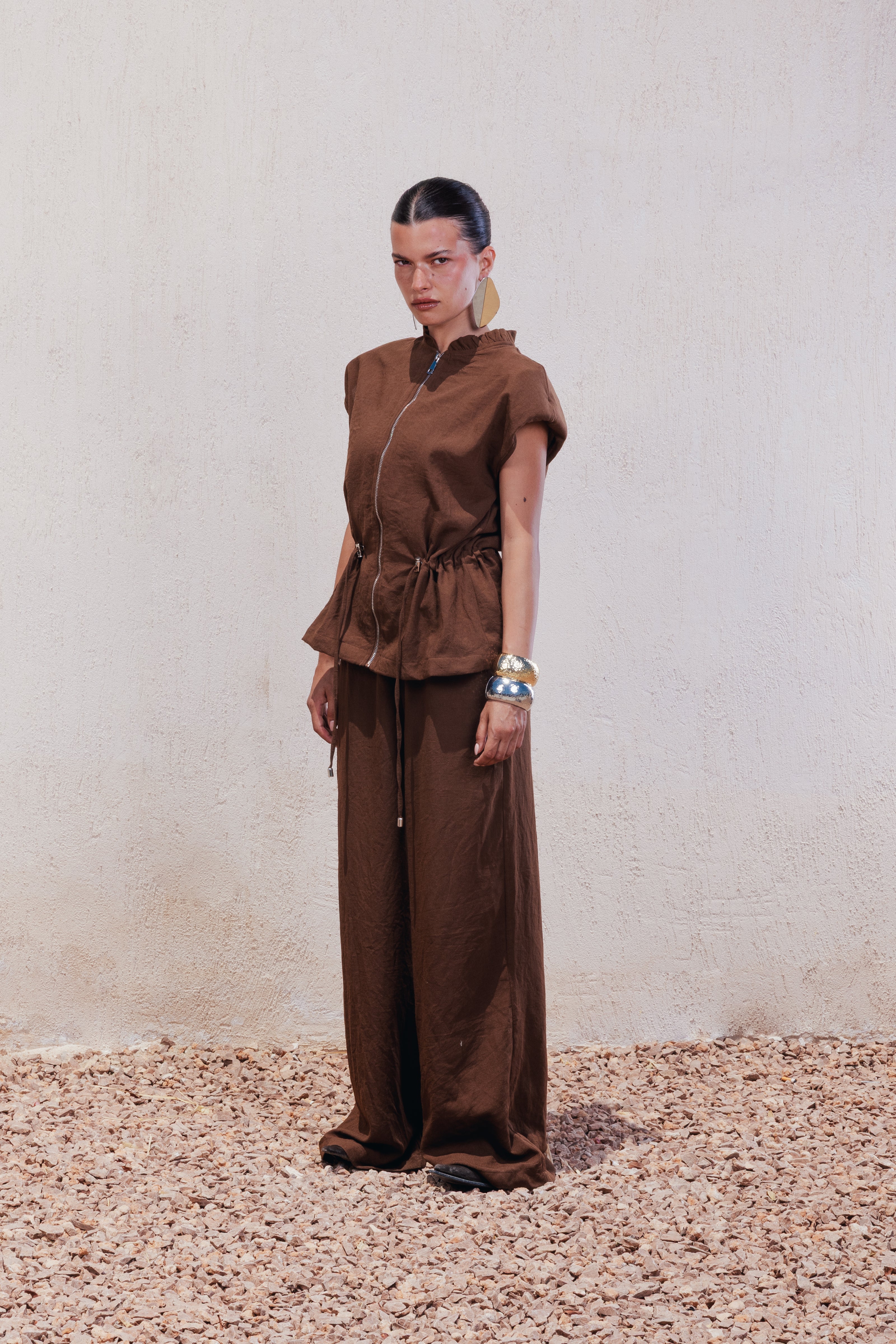 Wide-Leg Textured Pants