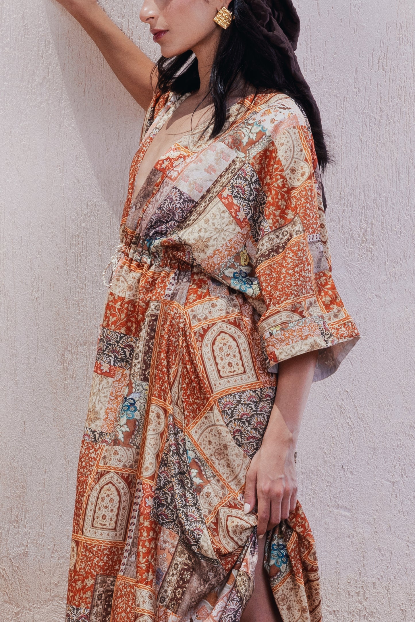 Patchwork Print Maxi Dress