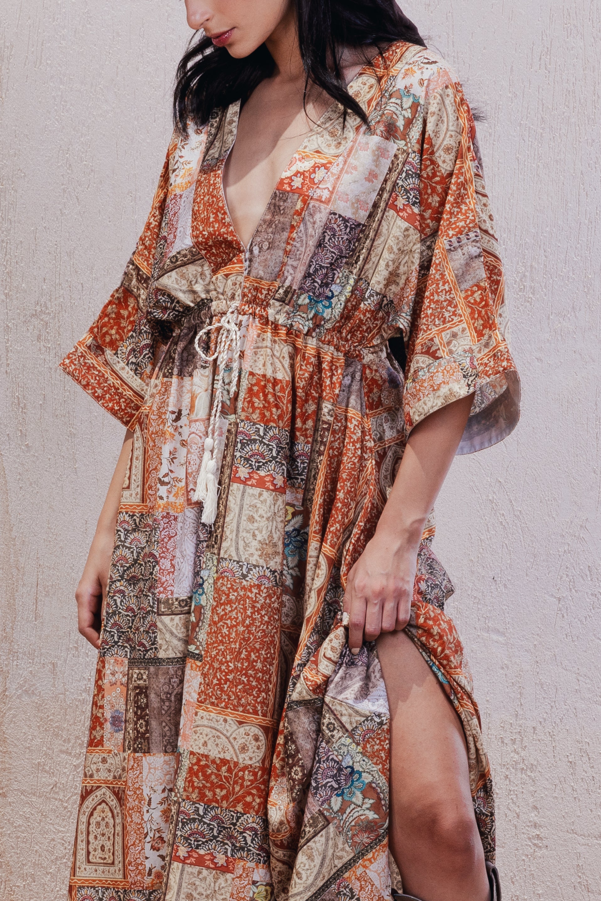 Patchwork Print Maxi Dress