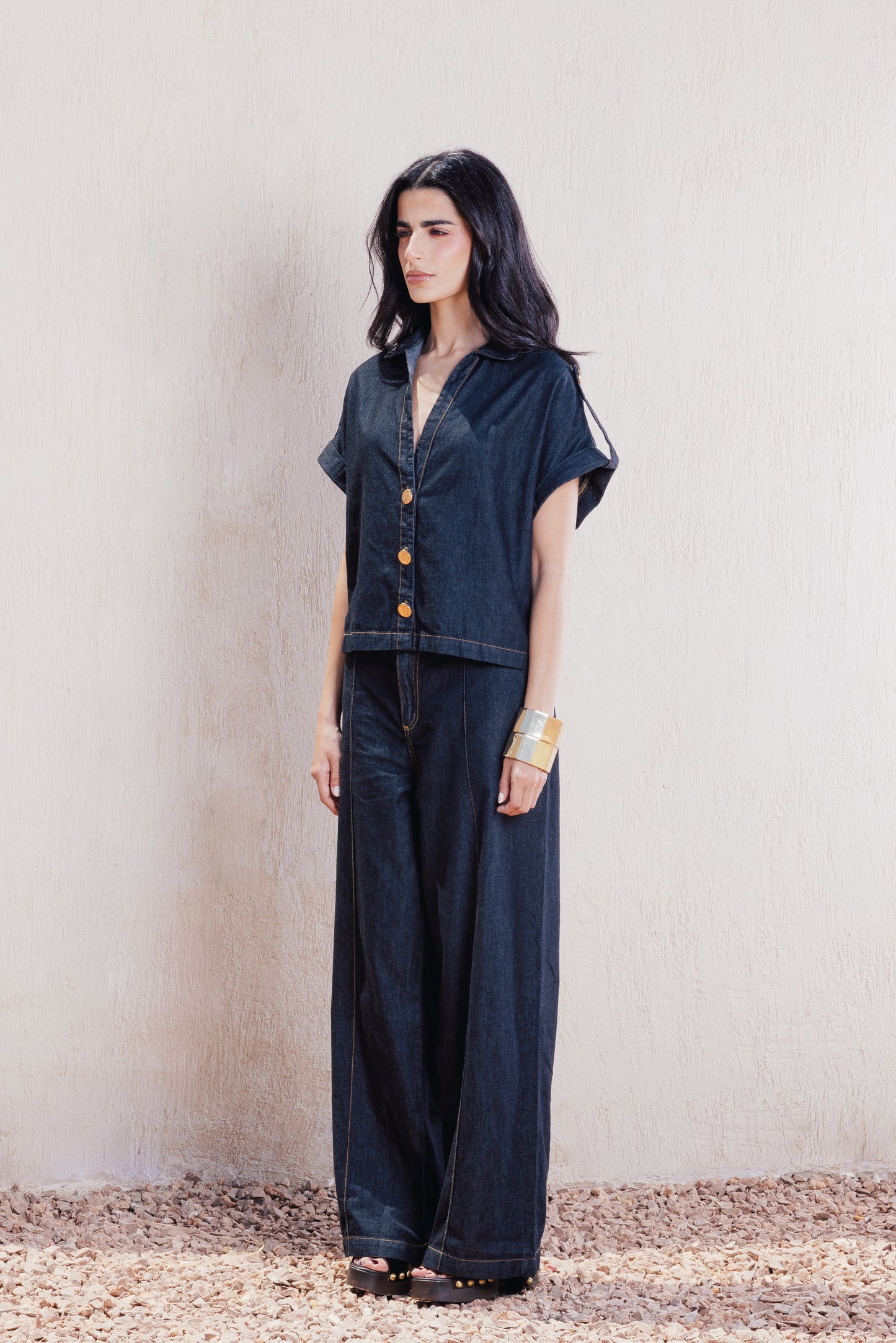 Short-Sleeve Denim Shirt