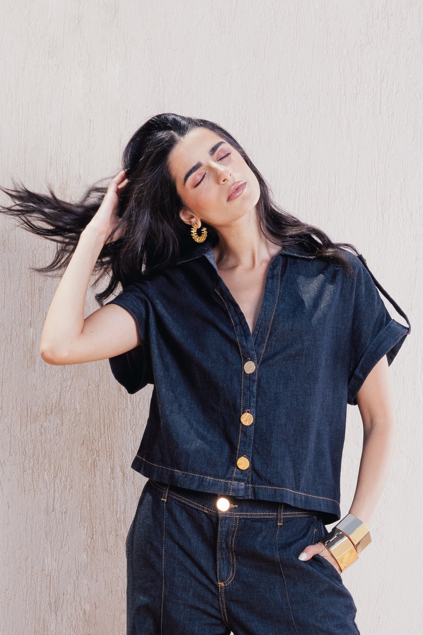 Short-Sleeve Denim Shirt