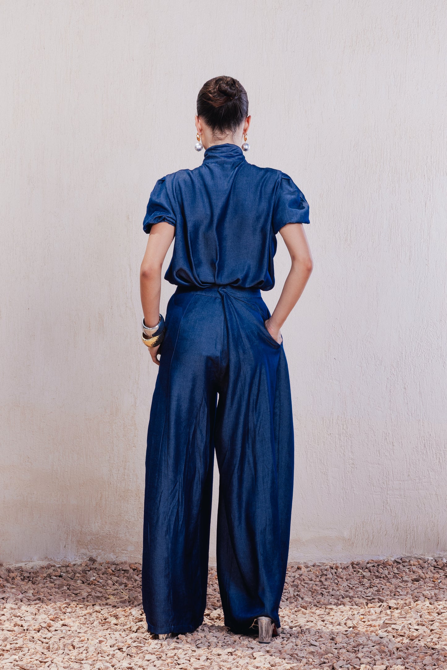 Pleated Lightweight Denim Pants