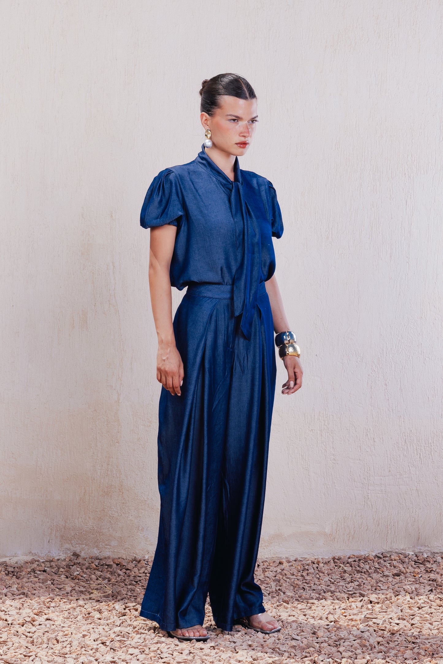 Pleated Lightweight Denim Pants