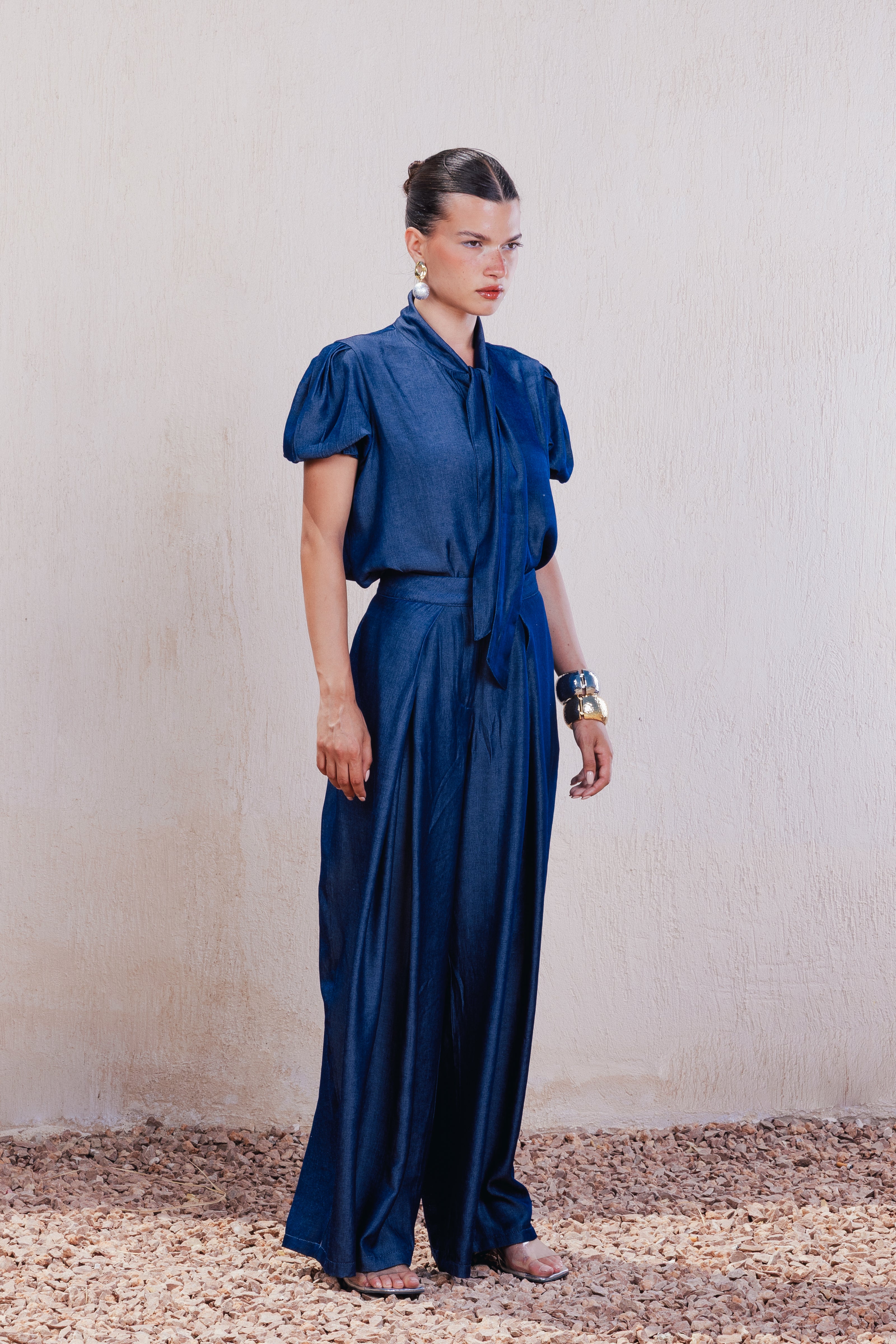 Pleated Lightweight Denim Pants