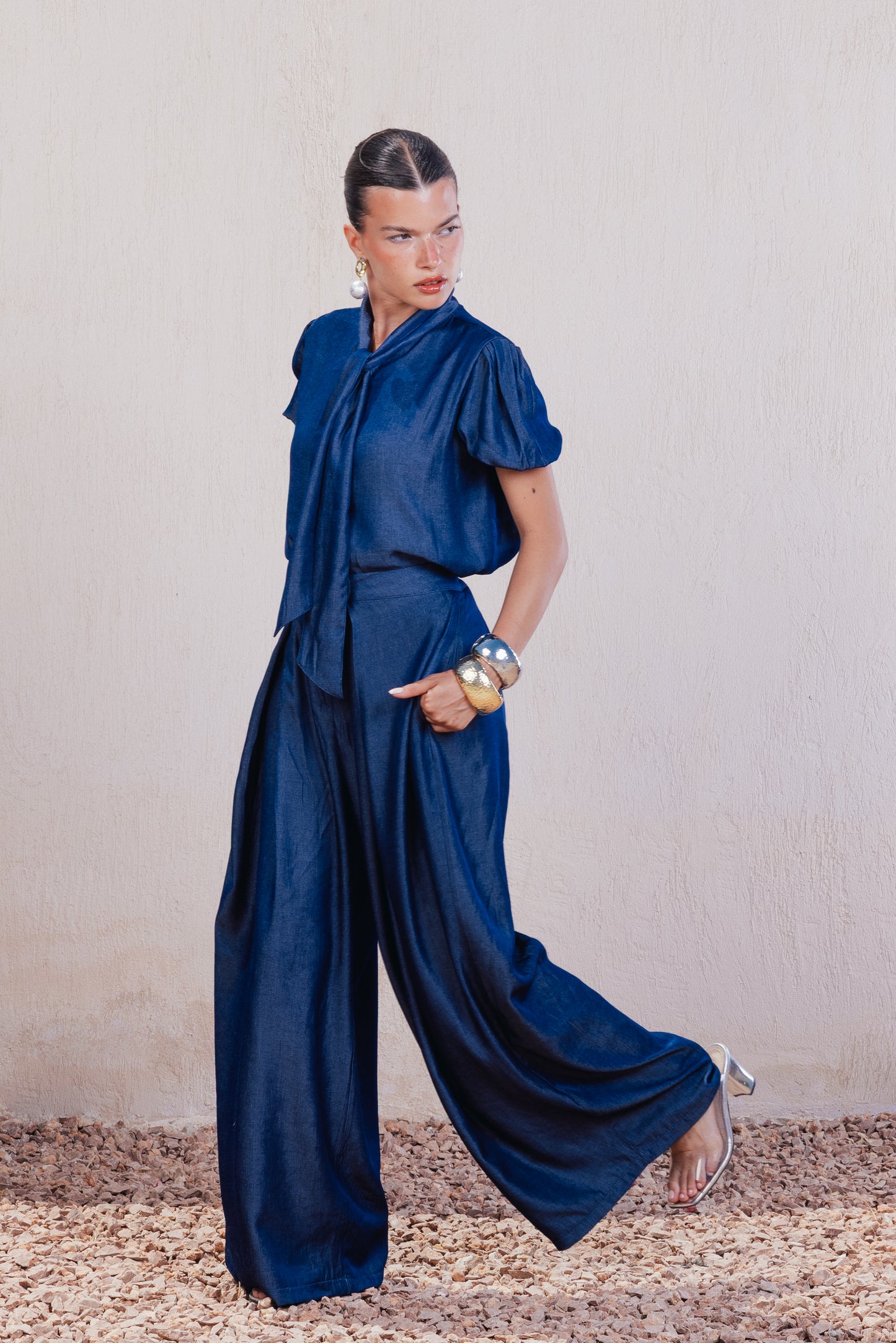 Pleated Lightweight Denim Pants