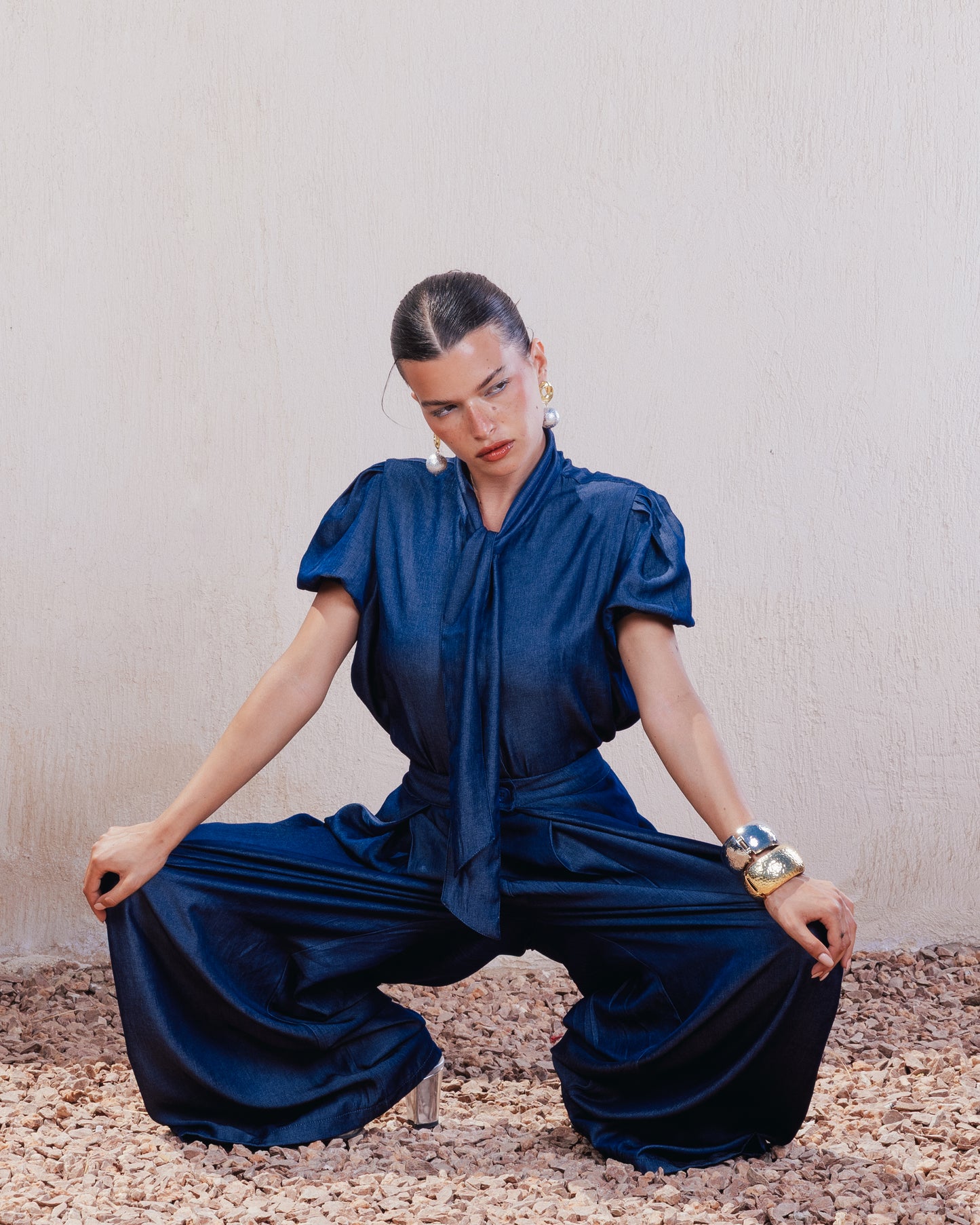 Pleated Lightweight Denim Pants