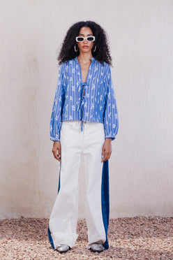 Tie-Front Embroidered Blouse