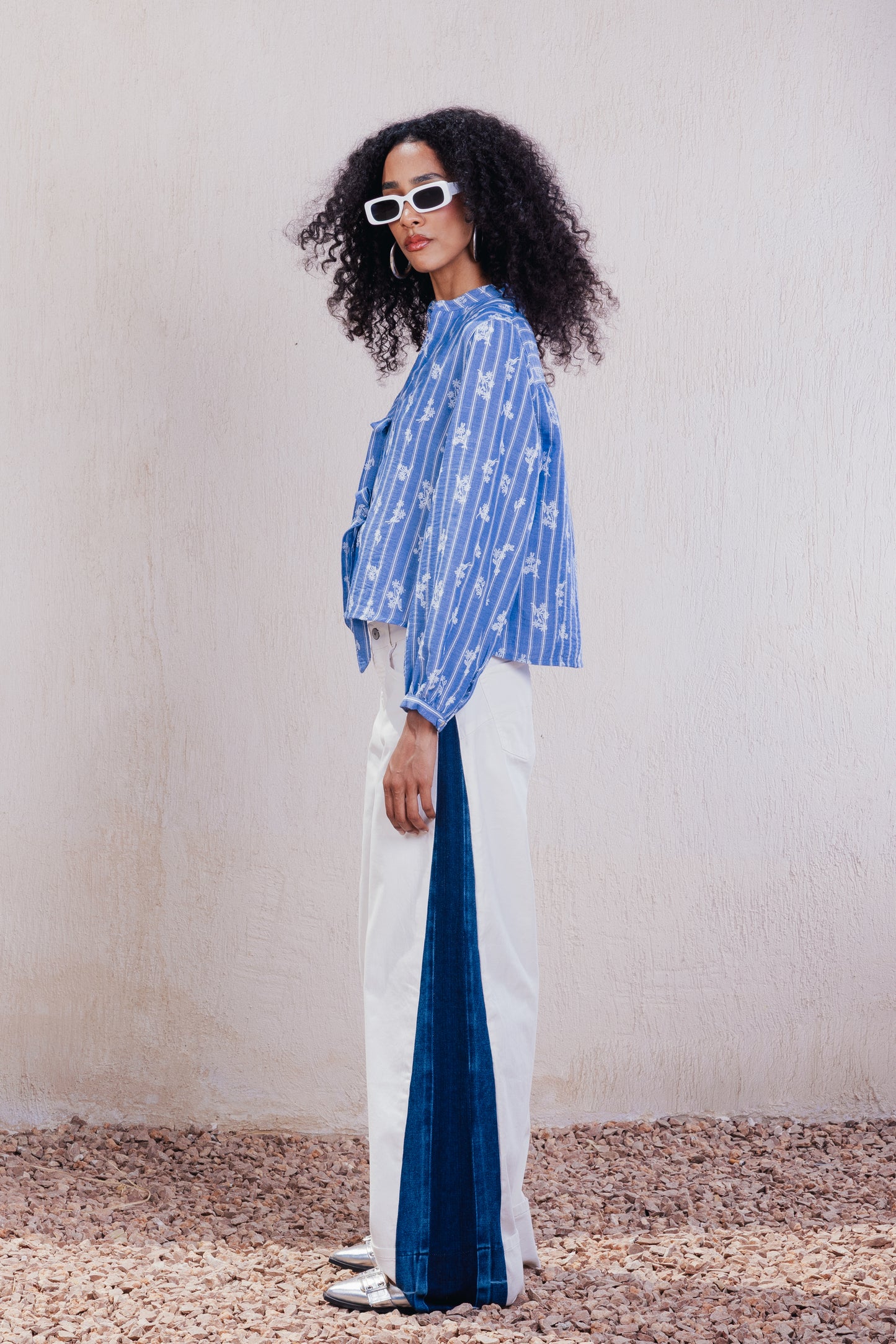 Tie-Front Embroidered Blouse