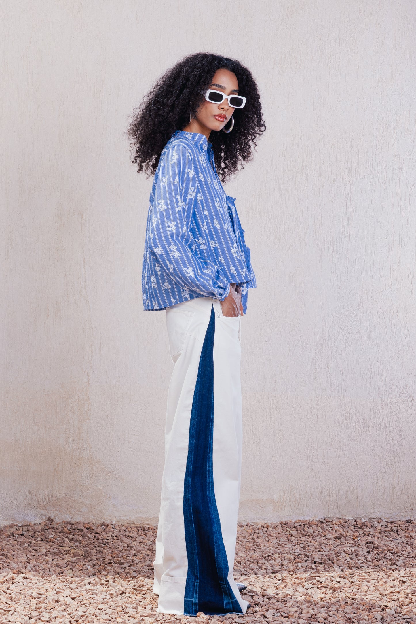 Tie-Front Embroidered Blouse