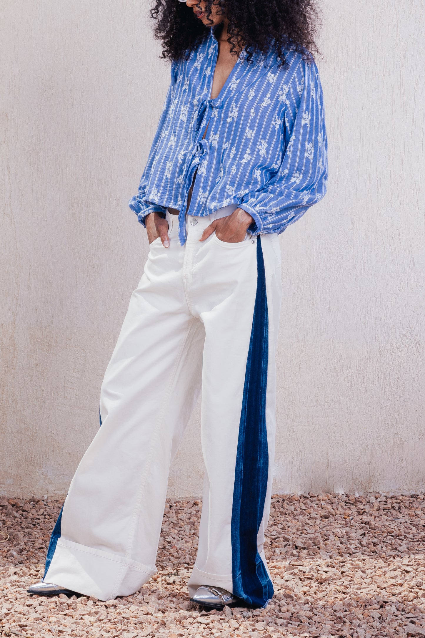 Tie-Front Embroidered Blouse