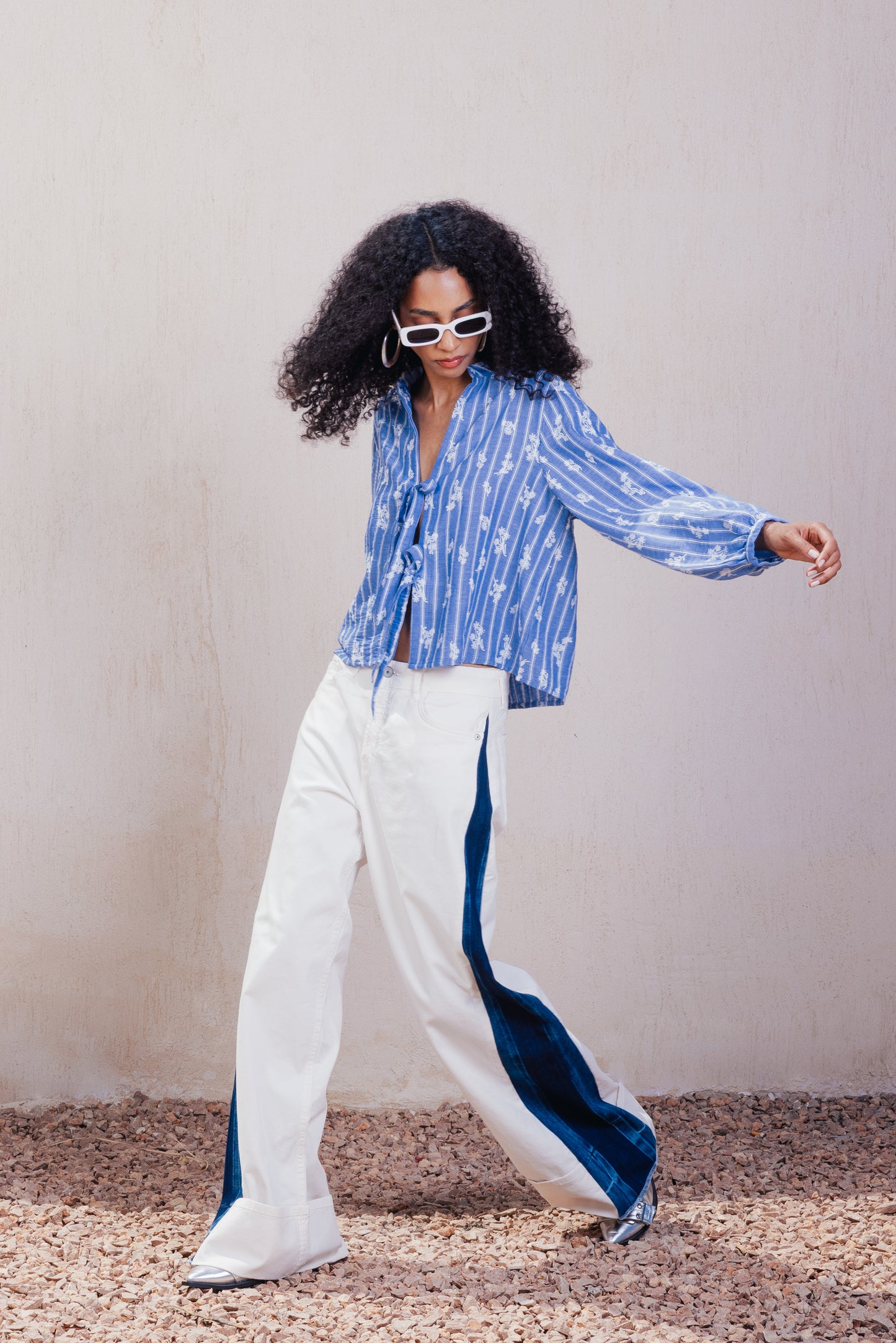 Tie-Front Embroidered Blouse