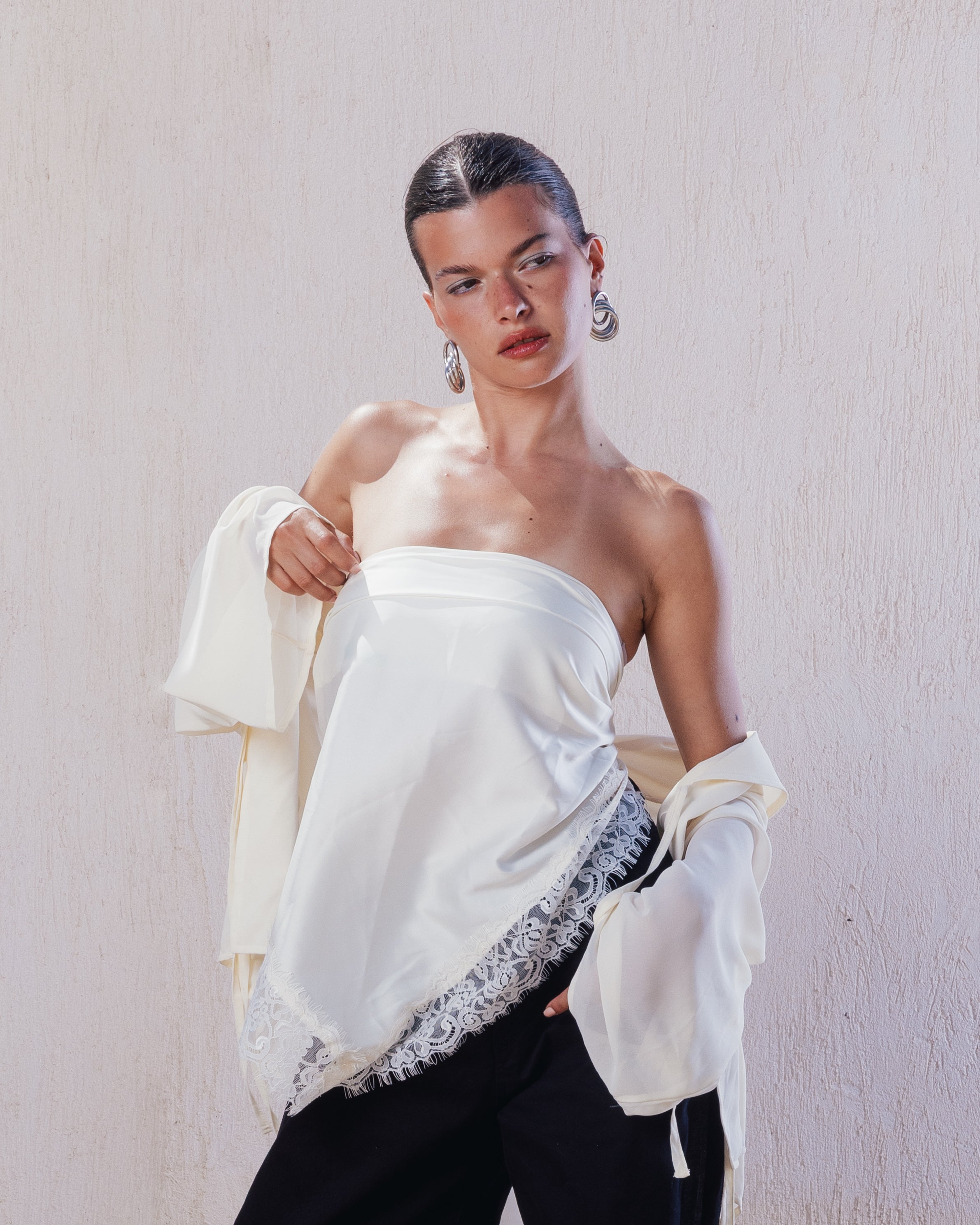 Lace Trim Satin Scarf