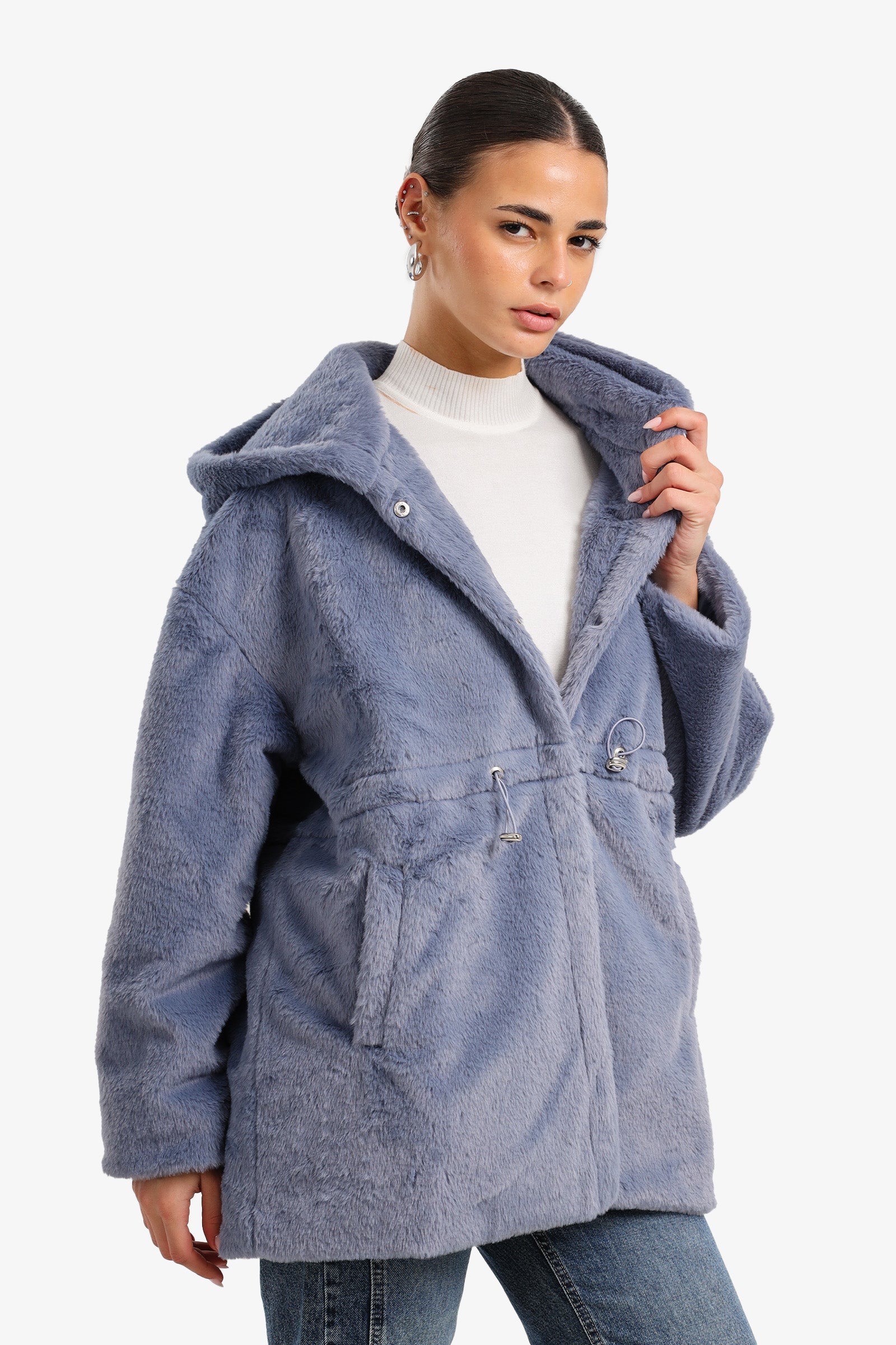 Hooded Faux Fur Coat