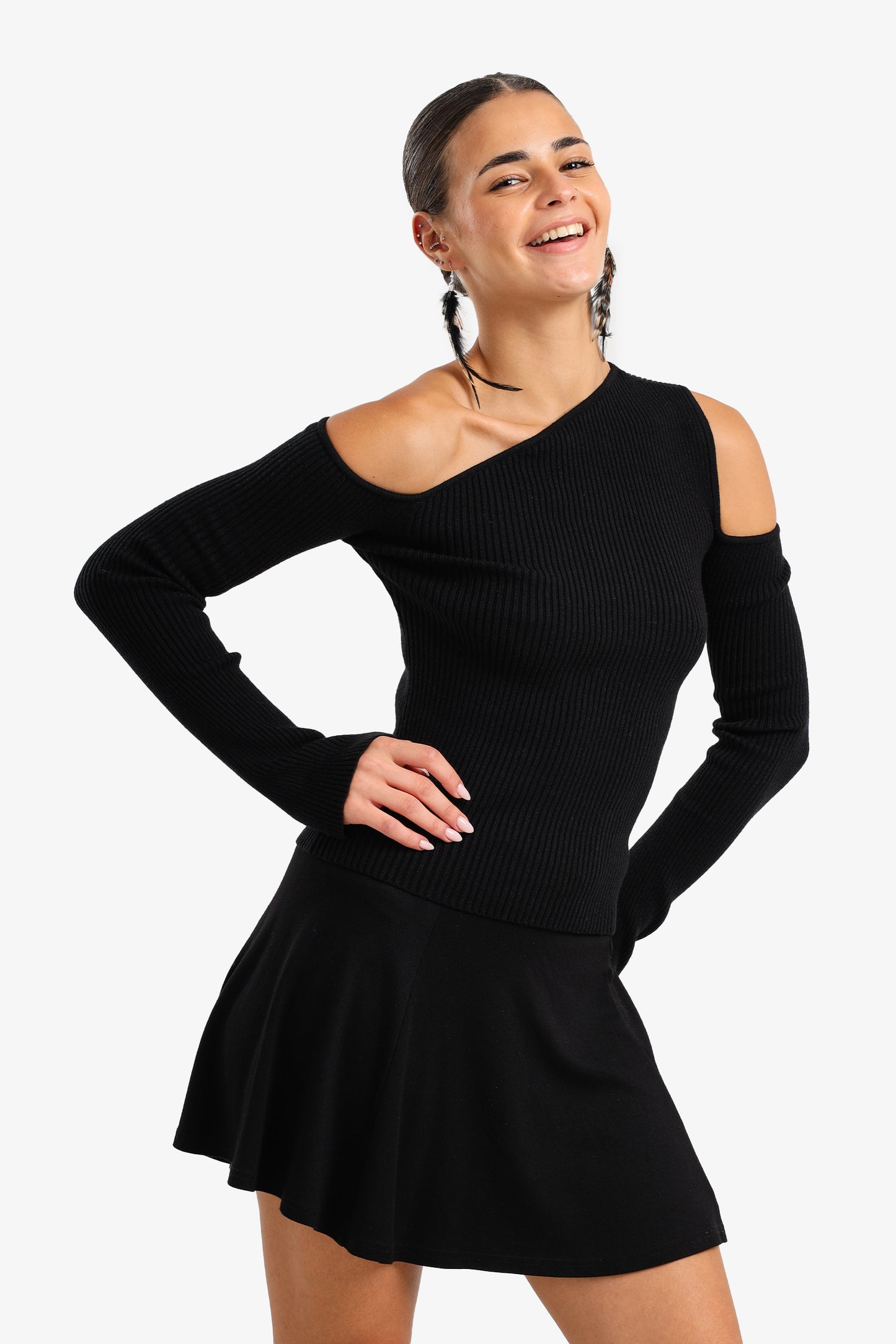 Cut-Out Ribbed Pullover