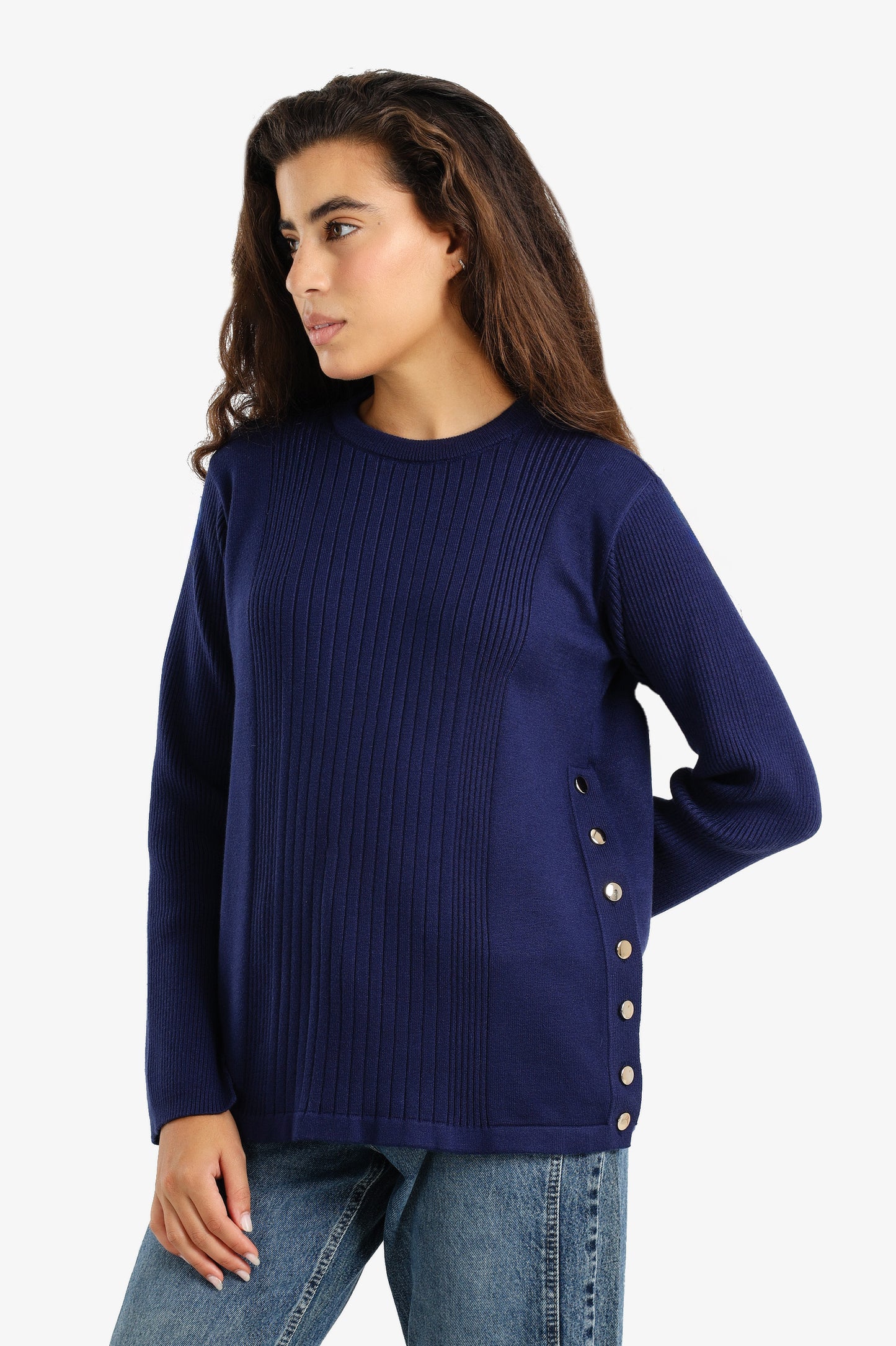 Ribbed Pullover with Side Buttons