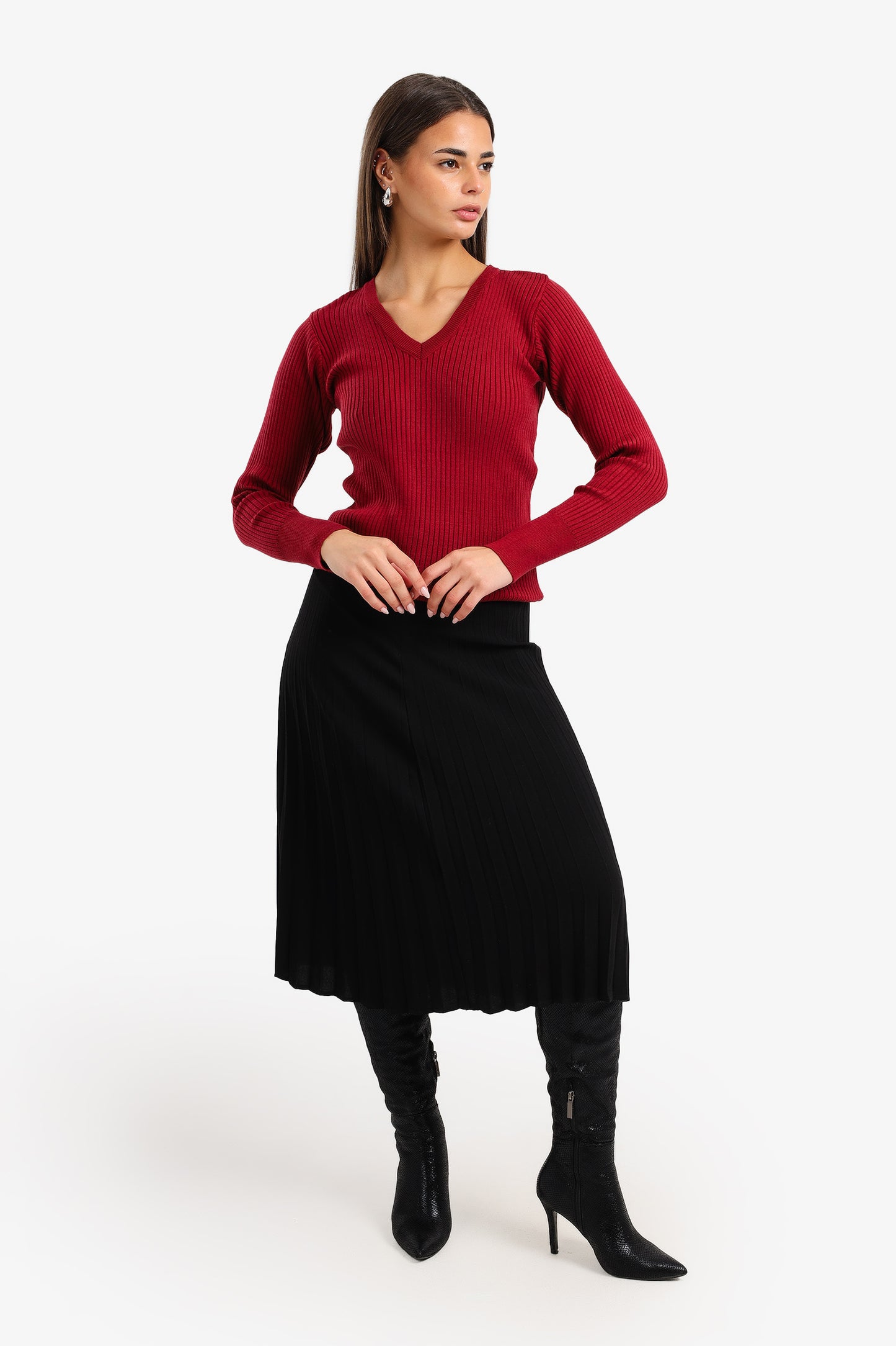 V-Neck Ribbed Pullover