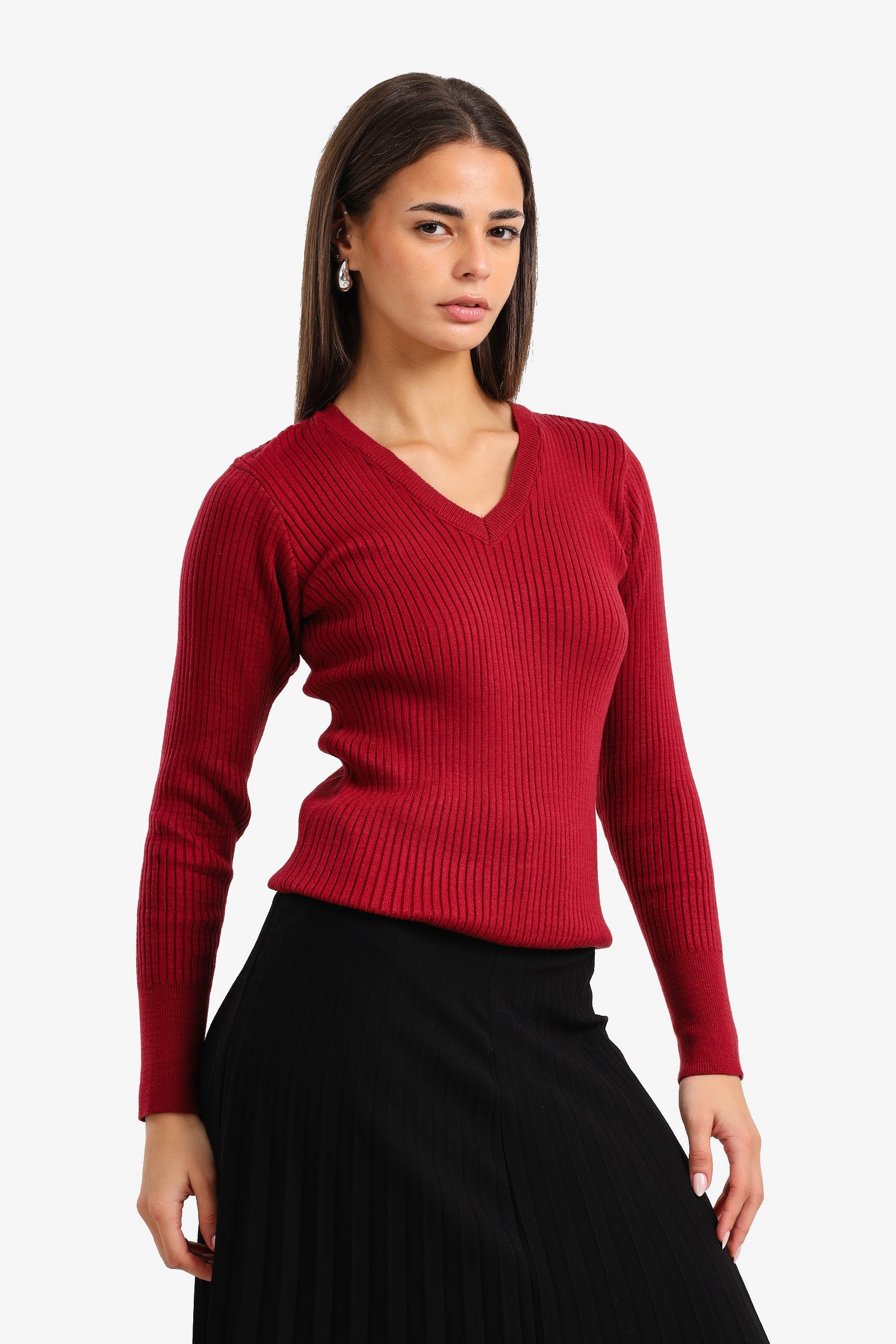V-Neck Ribbed Pullover