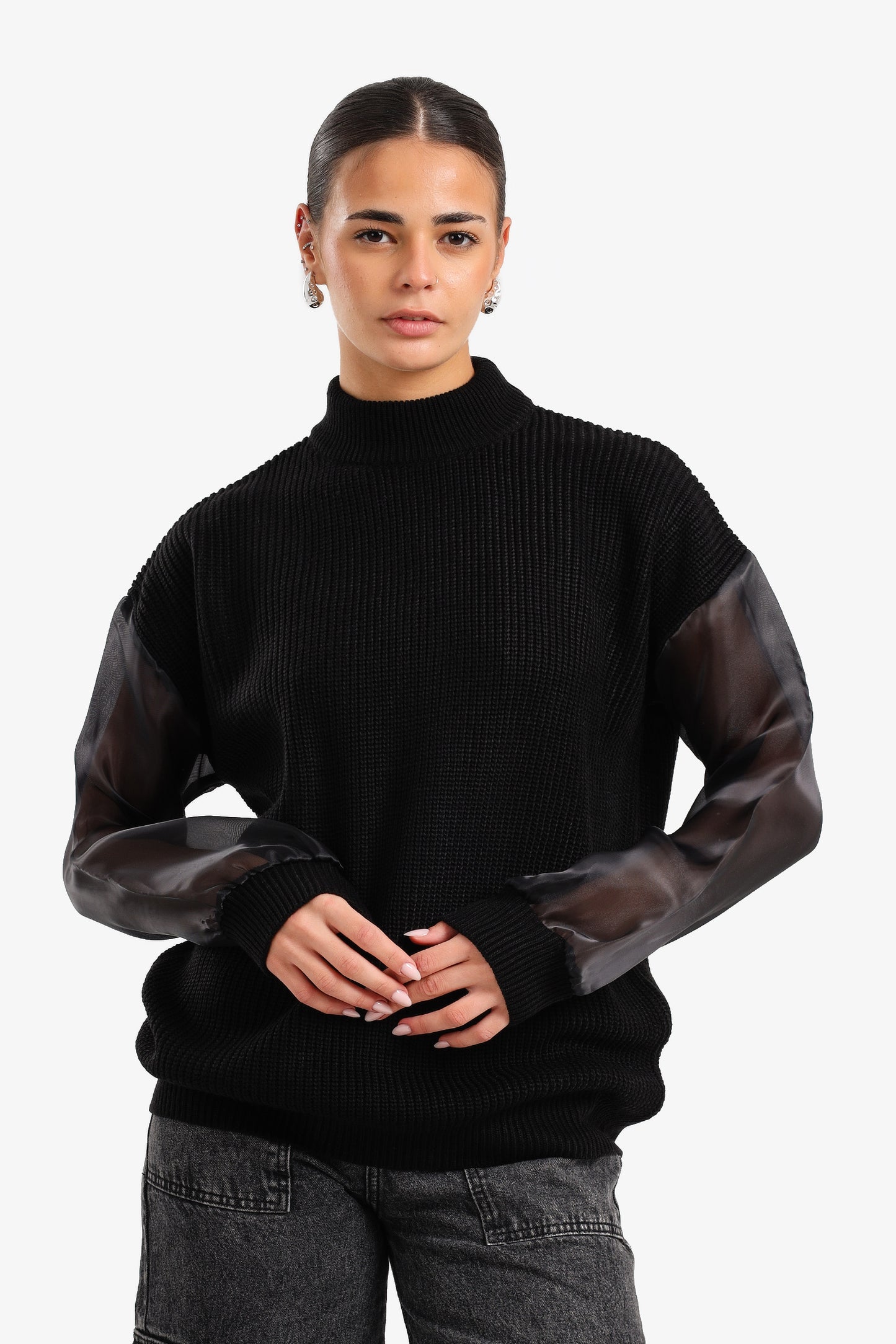 Sheer Sleeve Pullover
