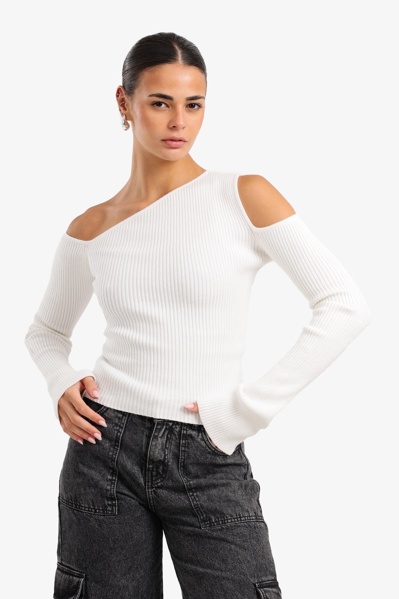 Cut-Out Ribbed Pullover