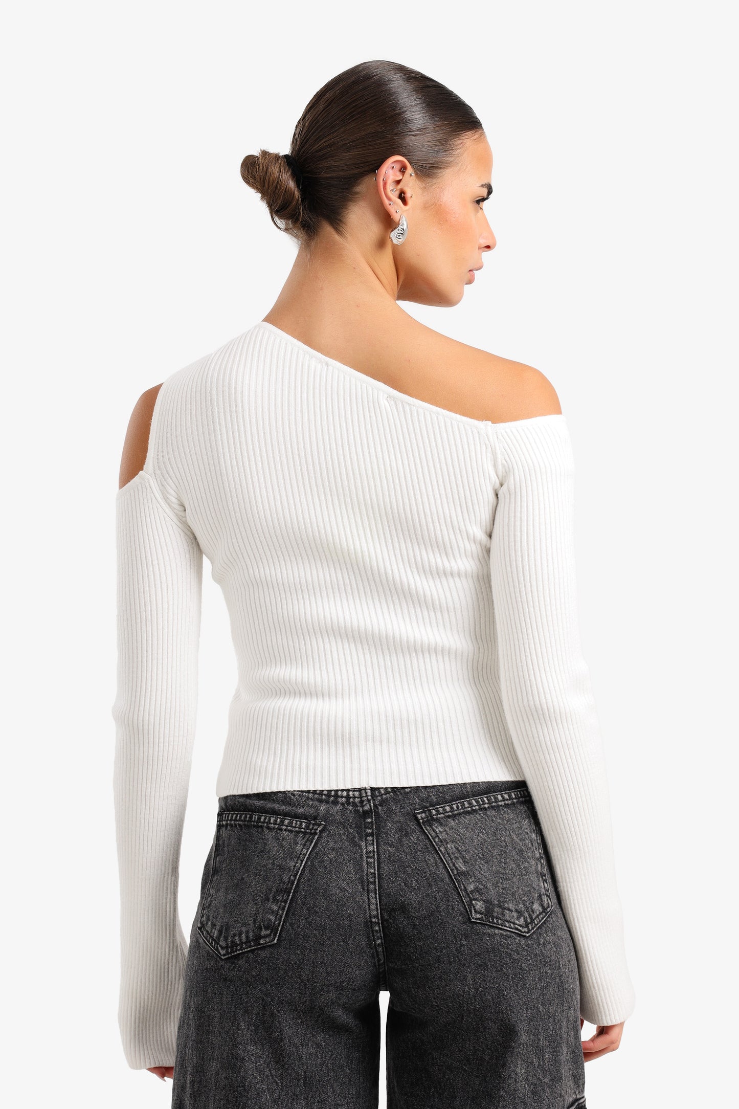 Cut-Out Ribbed Pullover