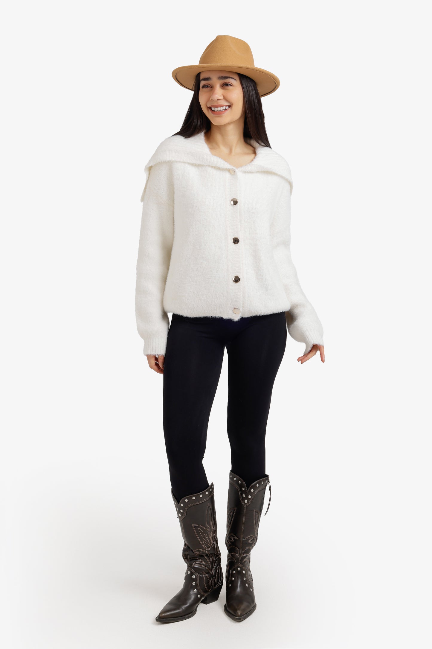 Fold-Over Collar Cardigan