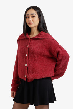 Fold-Over Collar Cardigan