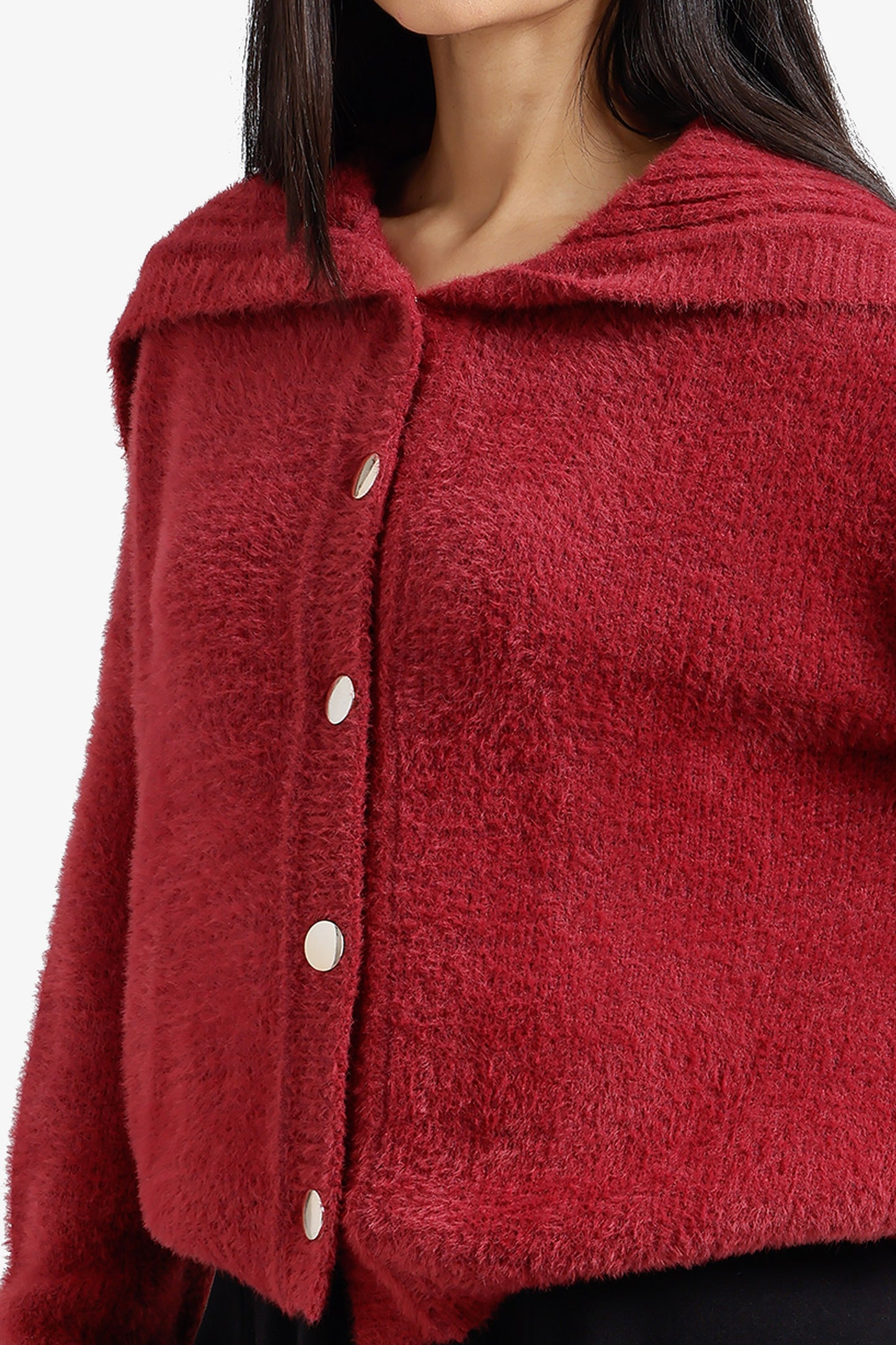Fold-Over Collar Cardigan