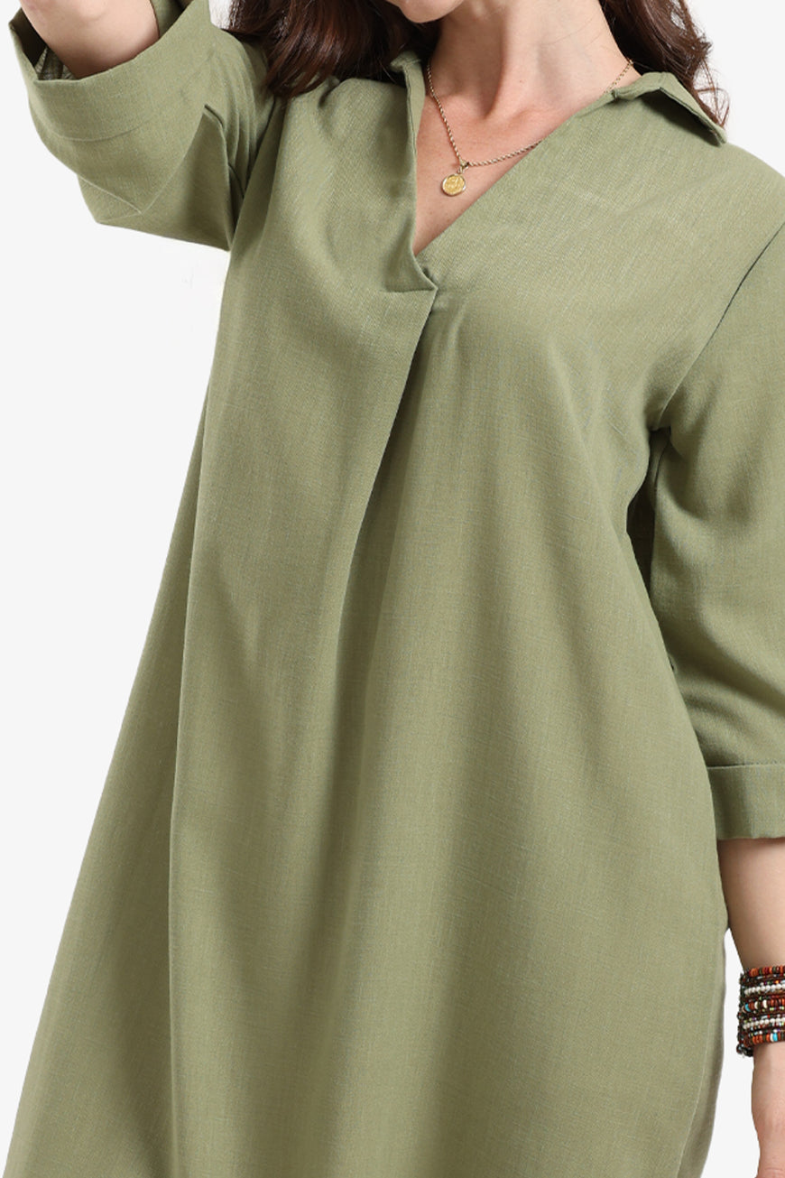 Tencel Collared V-Neck Dress